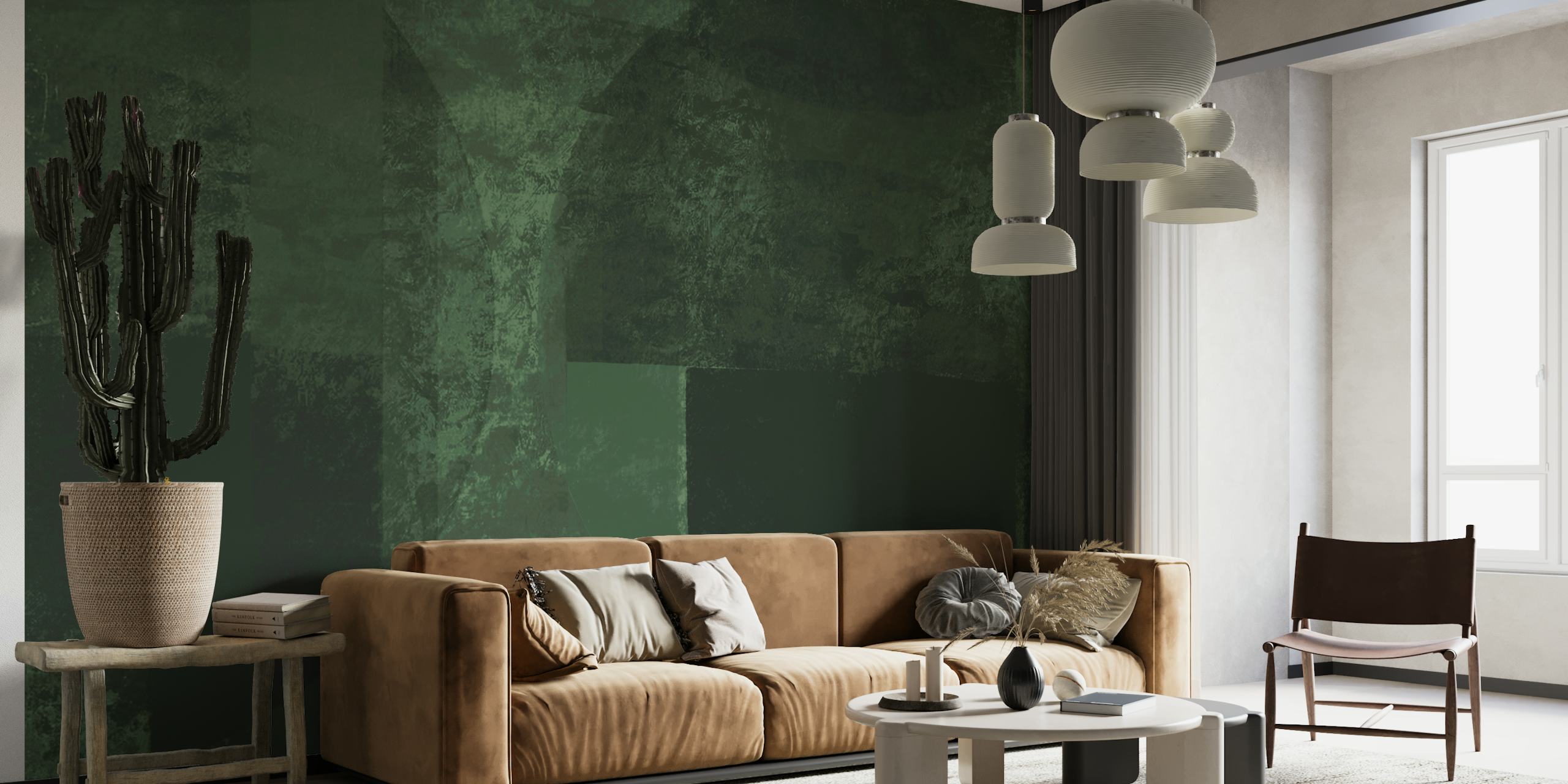 Geometric abstract shapes in various shades of green wallpaper