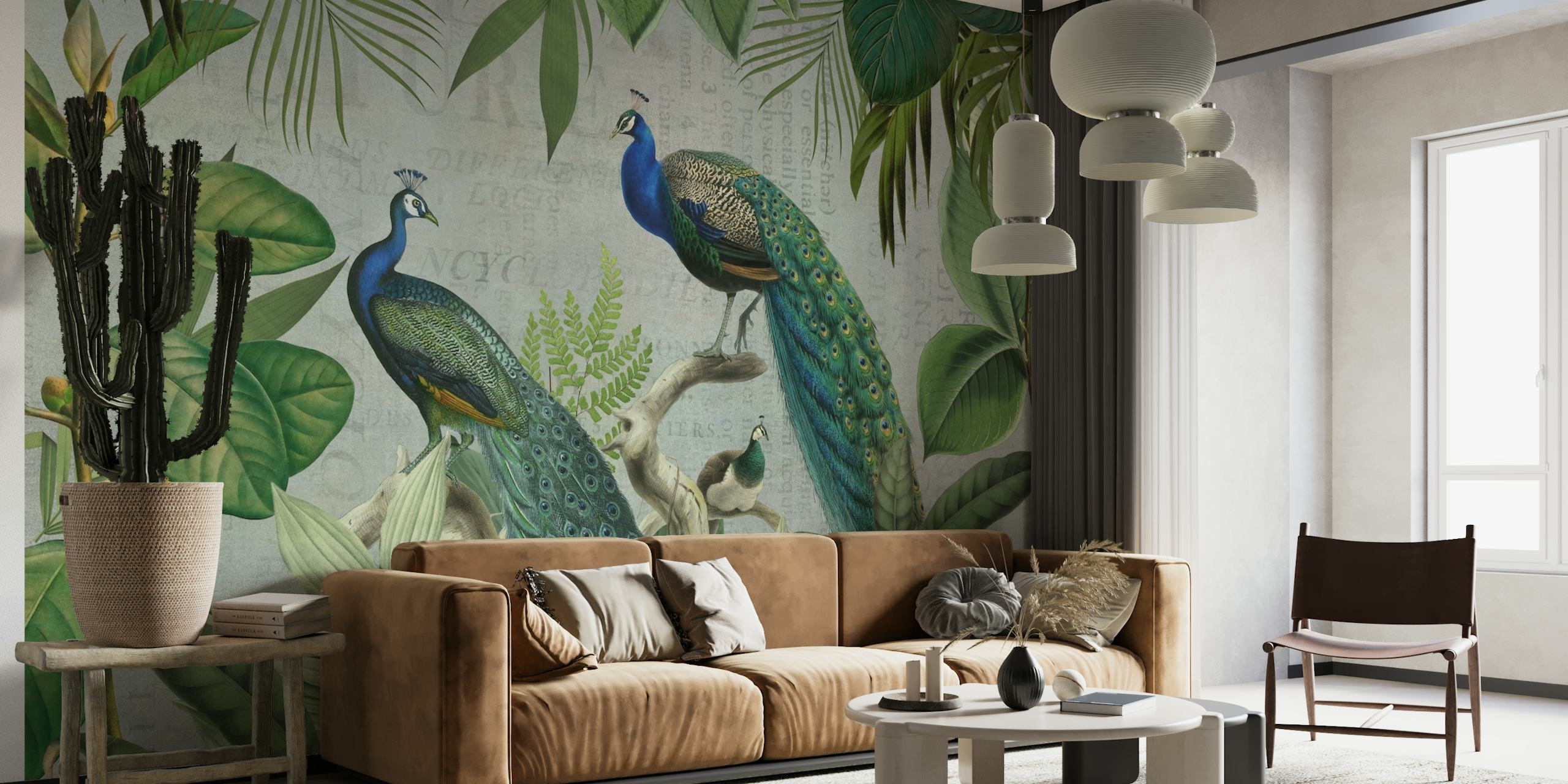 Majestic Peafowls In The Green Jungle papel pintado