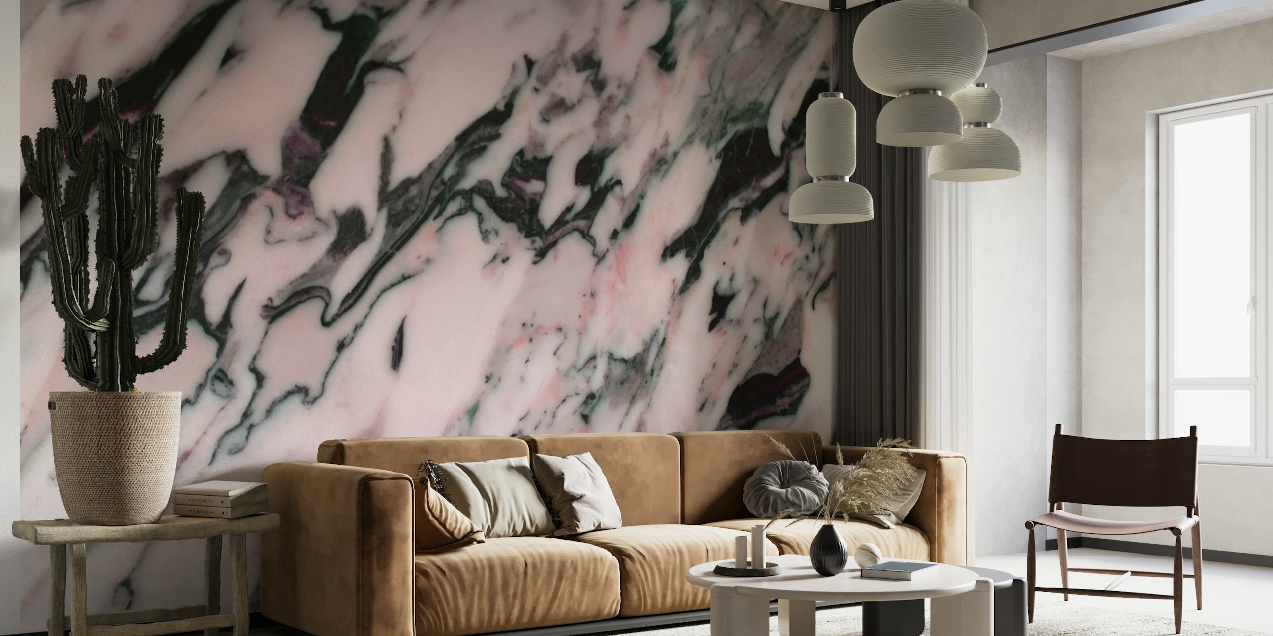 Blush Pink Black Marble Glam 1 wallpaper