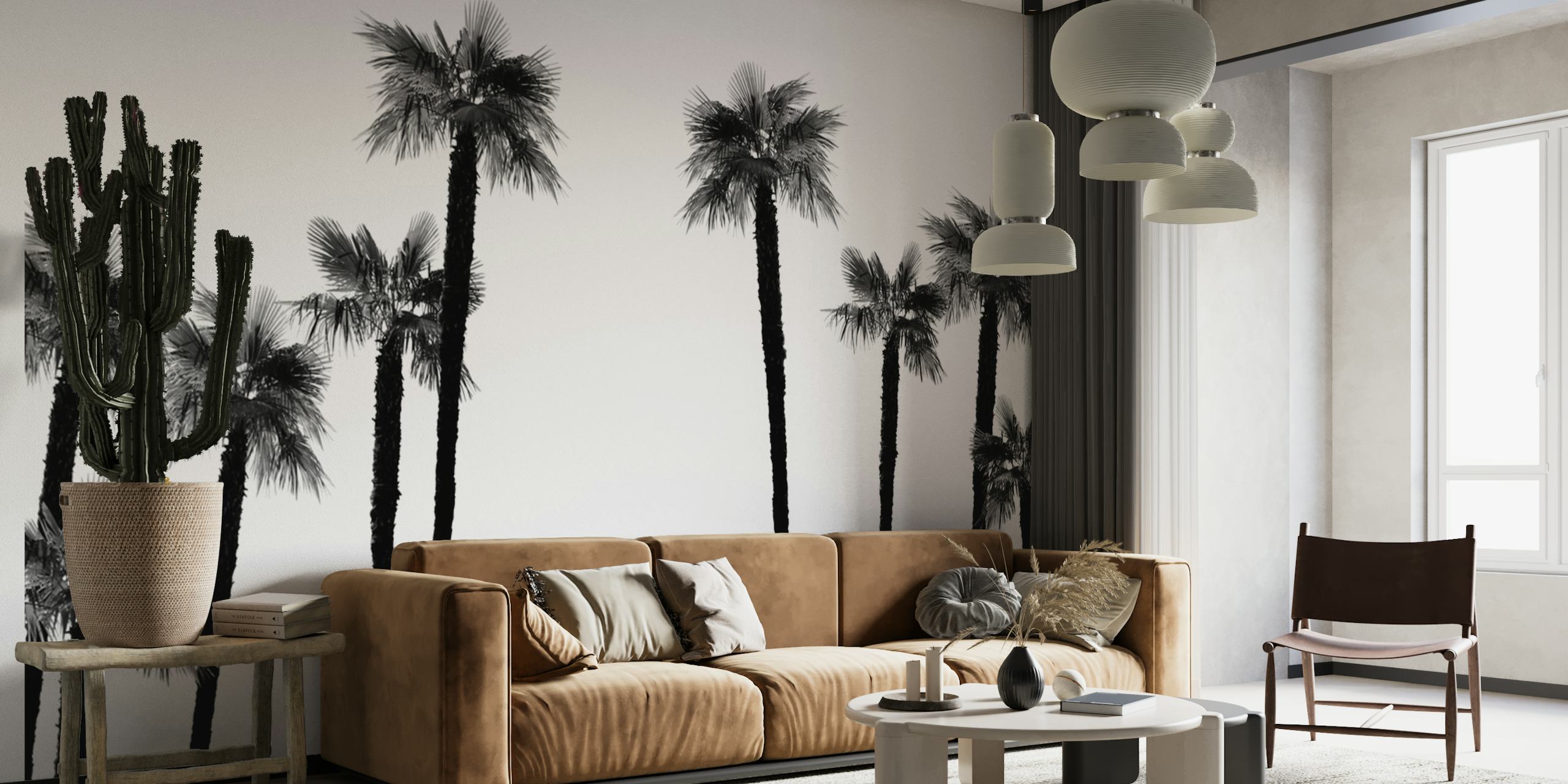 Black palm trees silhouette against white background wallpaper