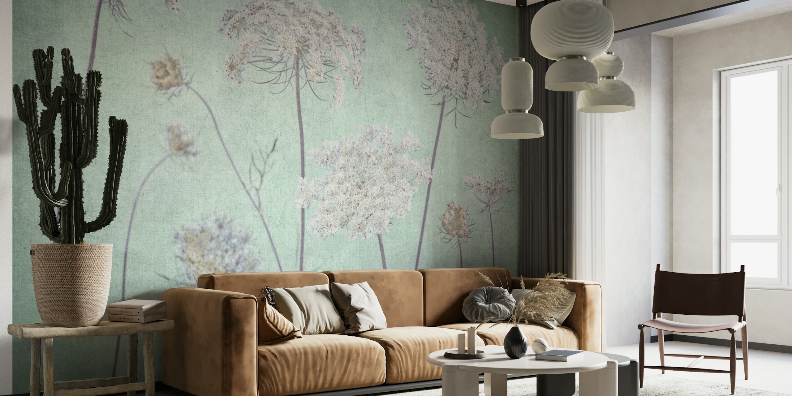 Blomstret tapetdesign i et rum