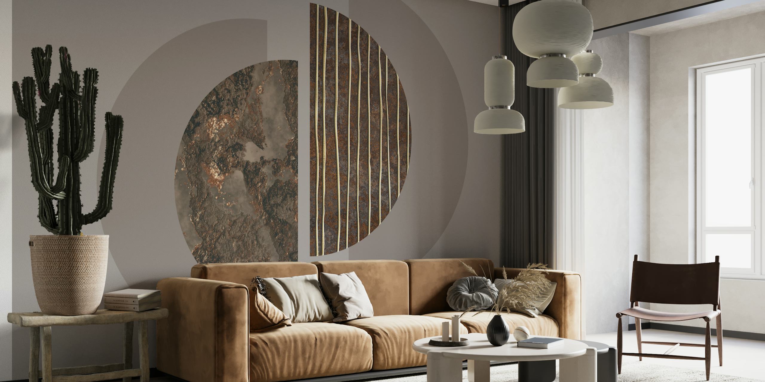 Mid Century Modern Circle Geometry Brunt veggmaleri med abstrakt sirkeldesign for hjemmeinnredning