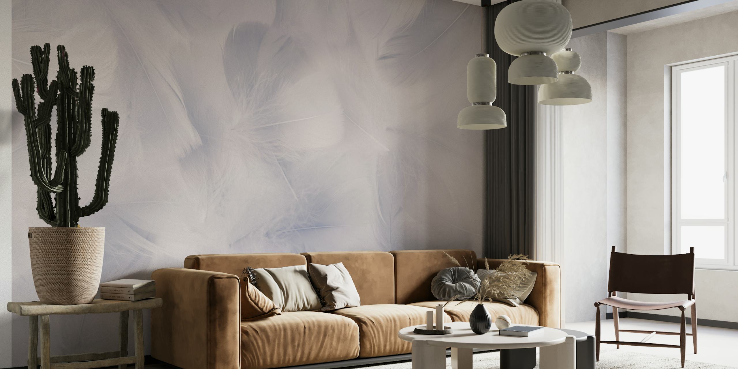White feather pattern wallpaper with soft textures