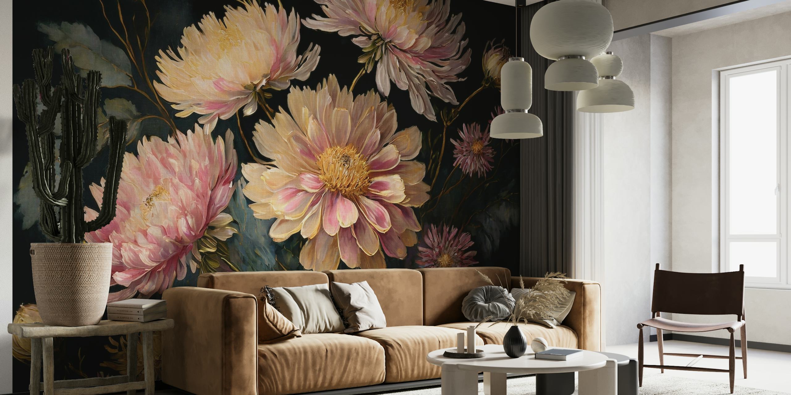 Vintage baroque autumn flowers wallpaper