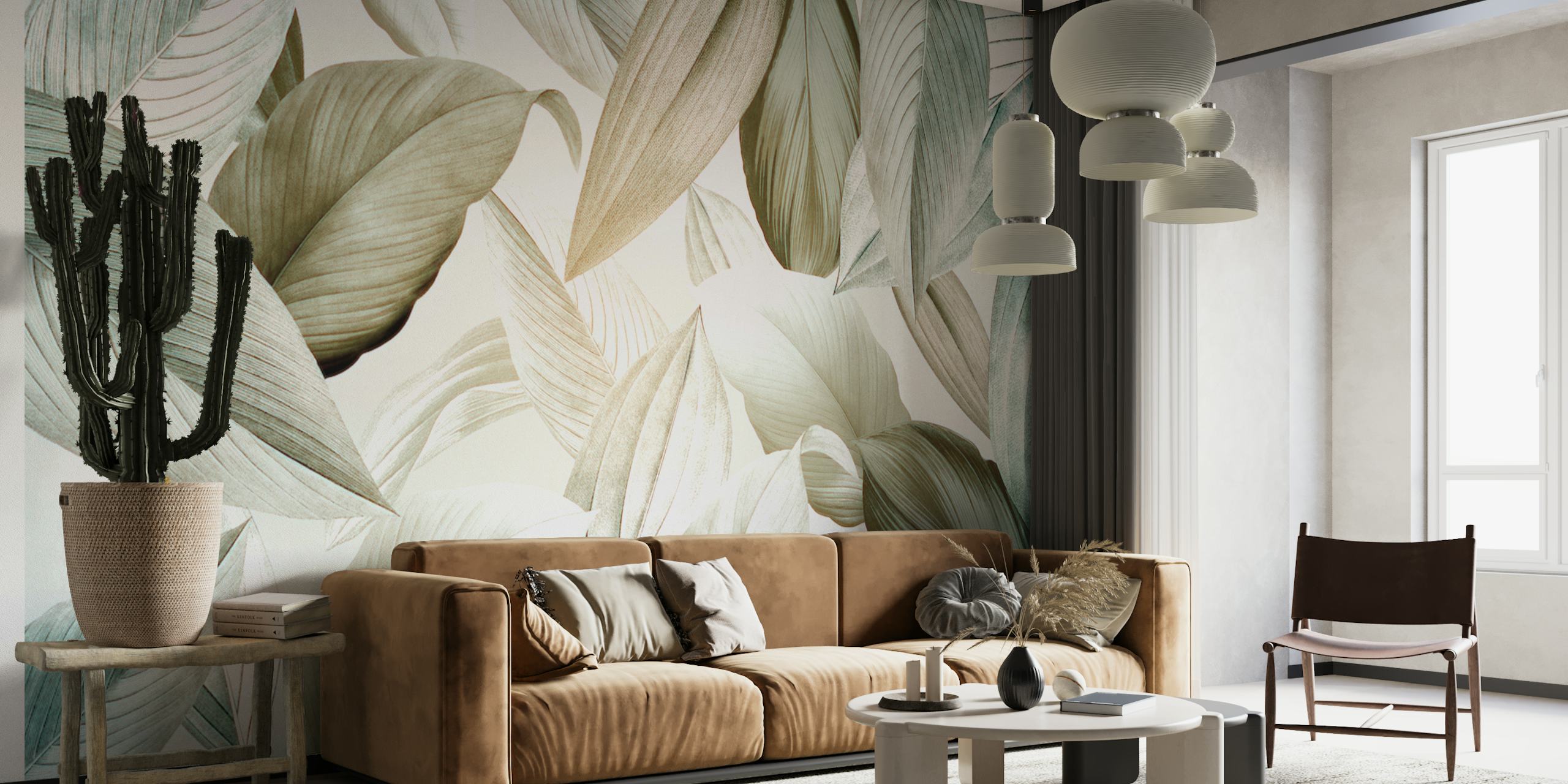 Tropical leafy forest wallpaper in a room