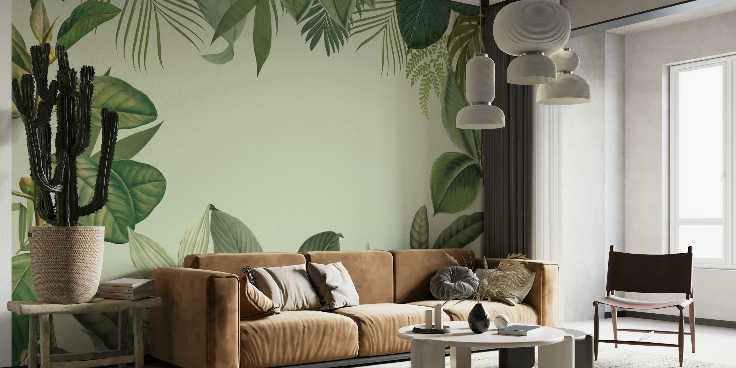 Tropical Green Oasis Leaf Frame wallpaper