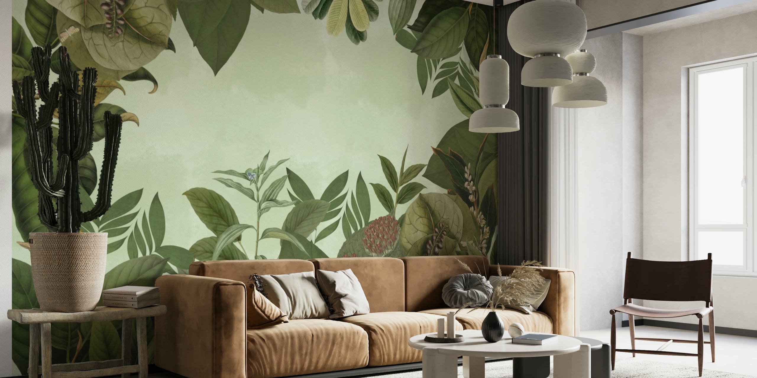 Timeless botanical vintage garden wall mural with lush foliage