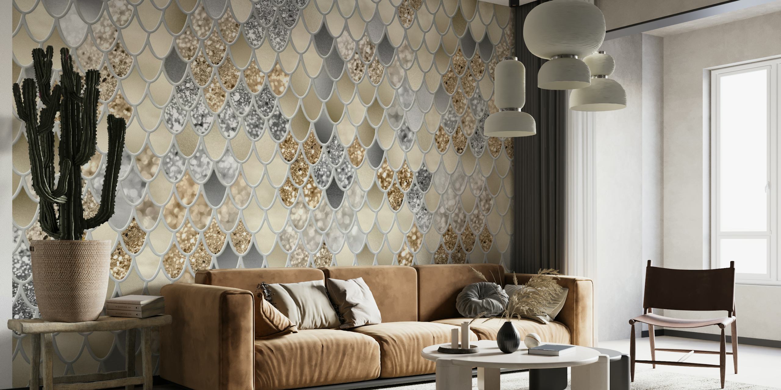 Gold Silver Gray Mermaid Scales Glam 1 wallpaper
