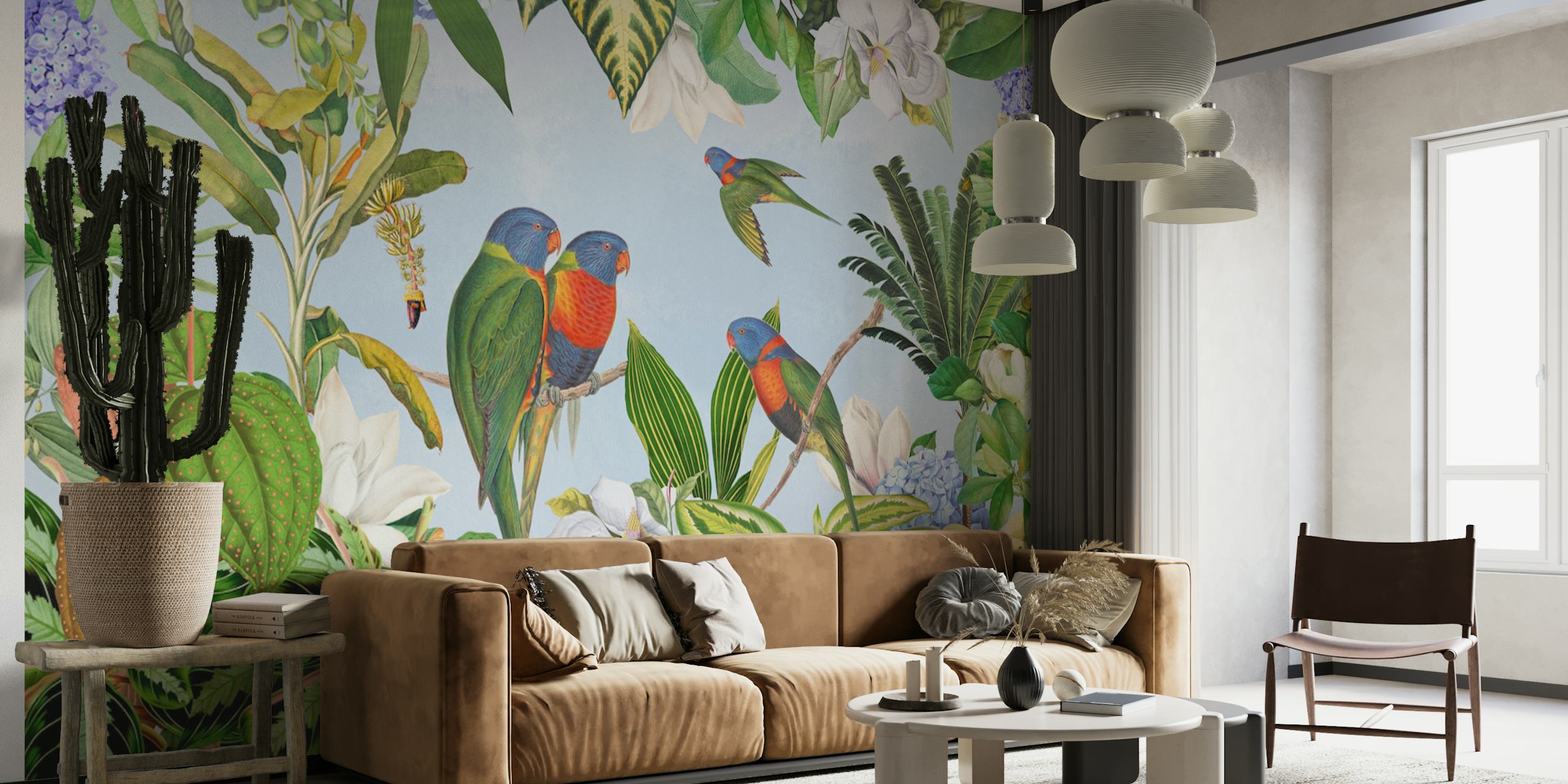 Tapeta Exotic parrot v jasném interiéru