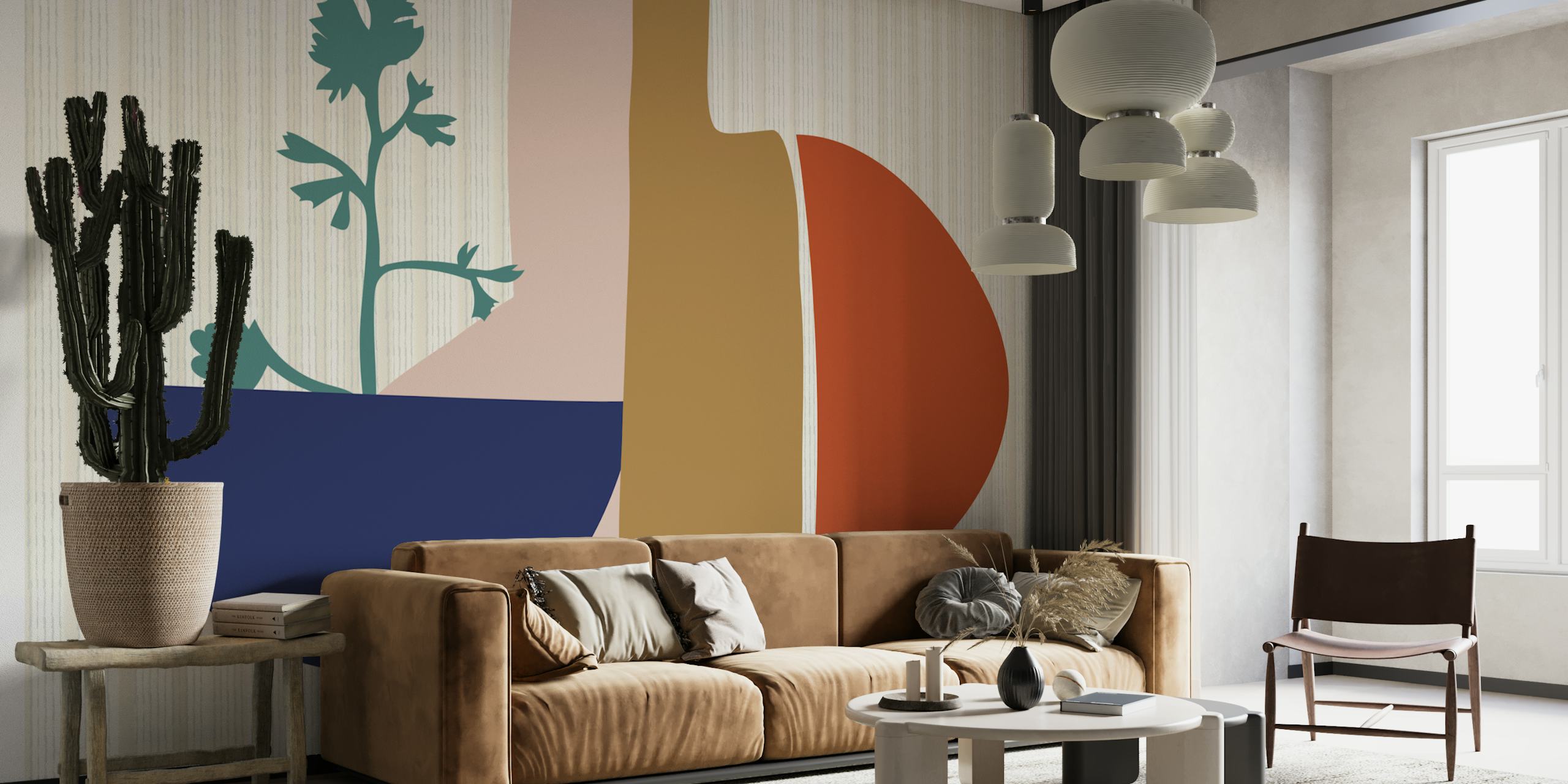 Mid Century Botanical design in earthy colors wallpaper