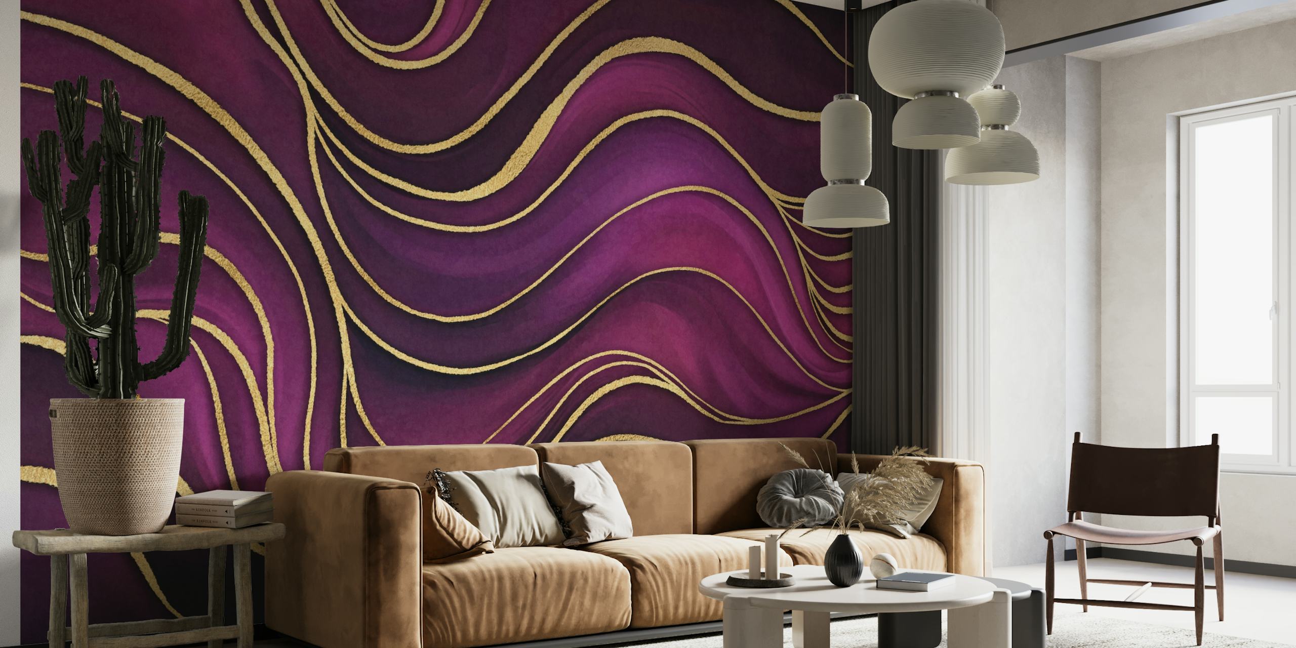 Luxury Marble Fuchsia Purple With Gold papel de parede