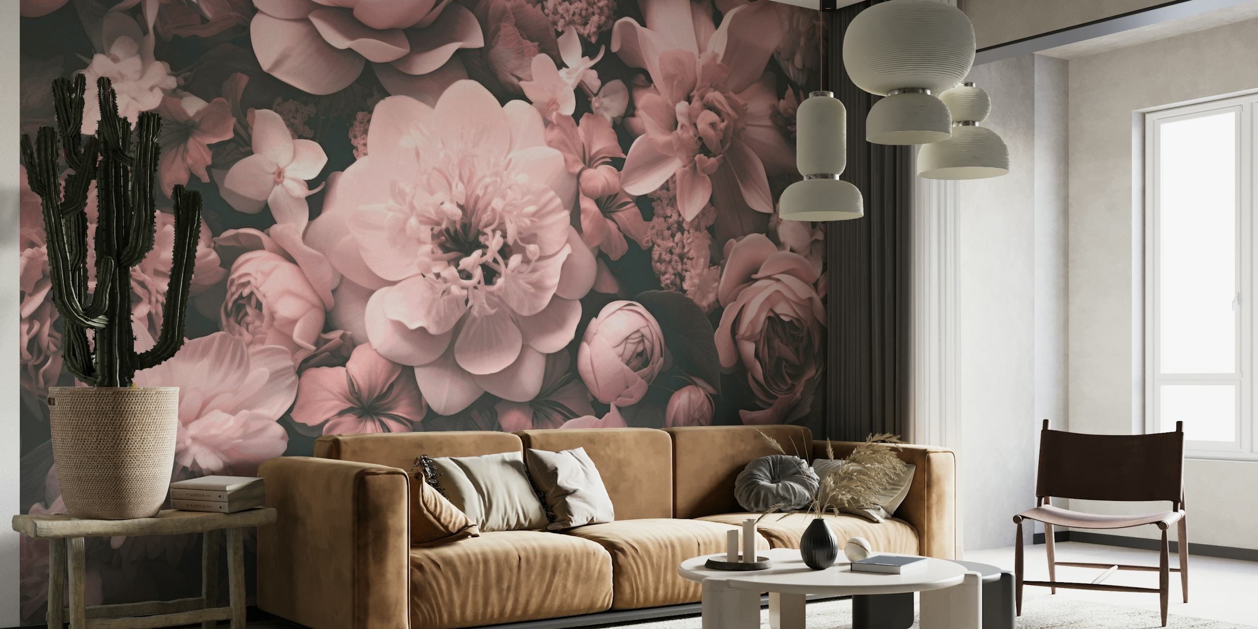 Opulent Baroque Flowers Romantic Pastel Pink papel de parede