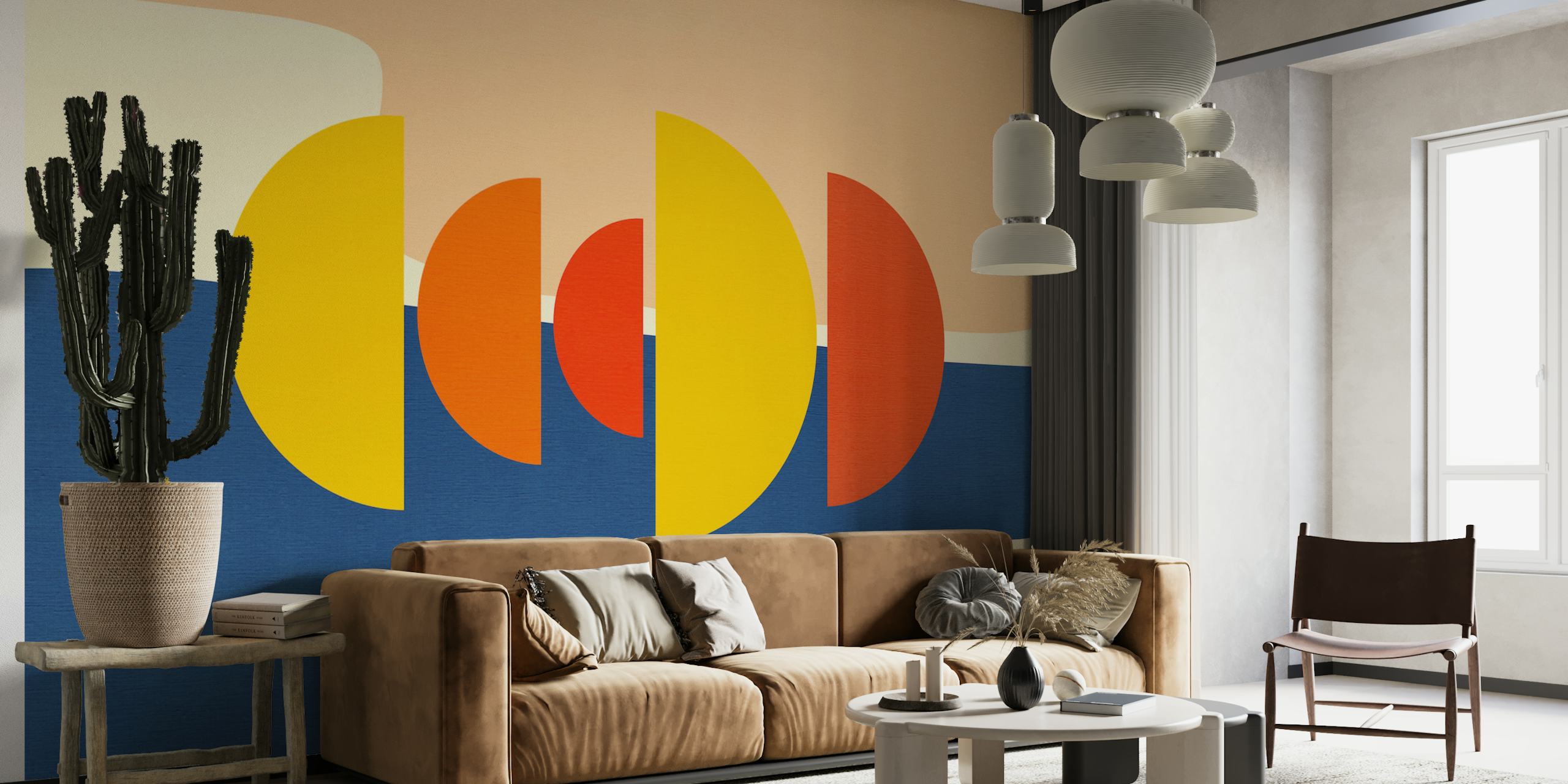 Geometric circles in yellow, red, and blue wallpaper