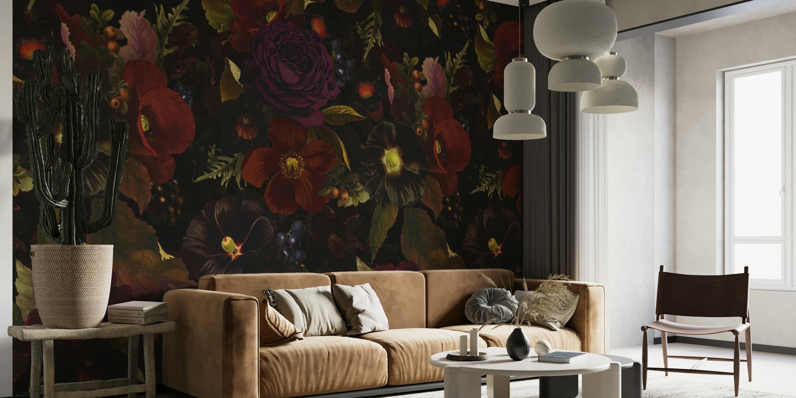 Dark floral wallpaper in a stylish room