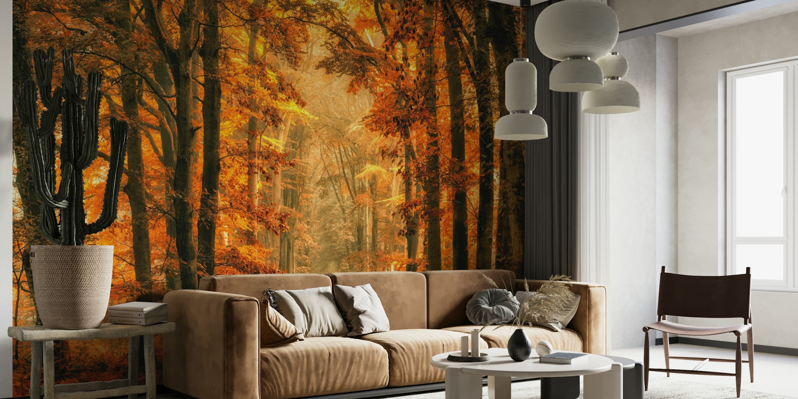 Fotomural vinílico de parede de portal de floresta fantasia com cores de outono