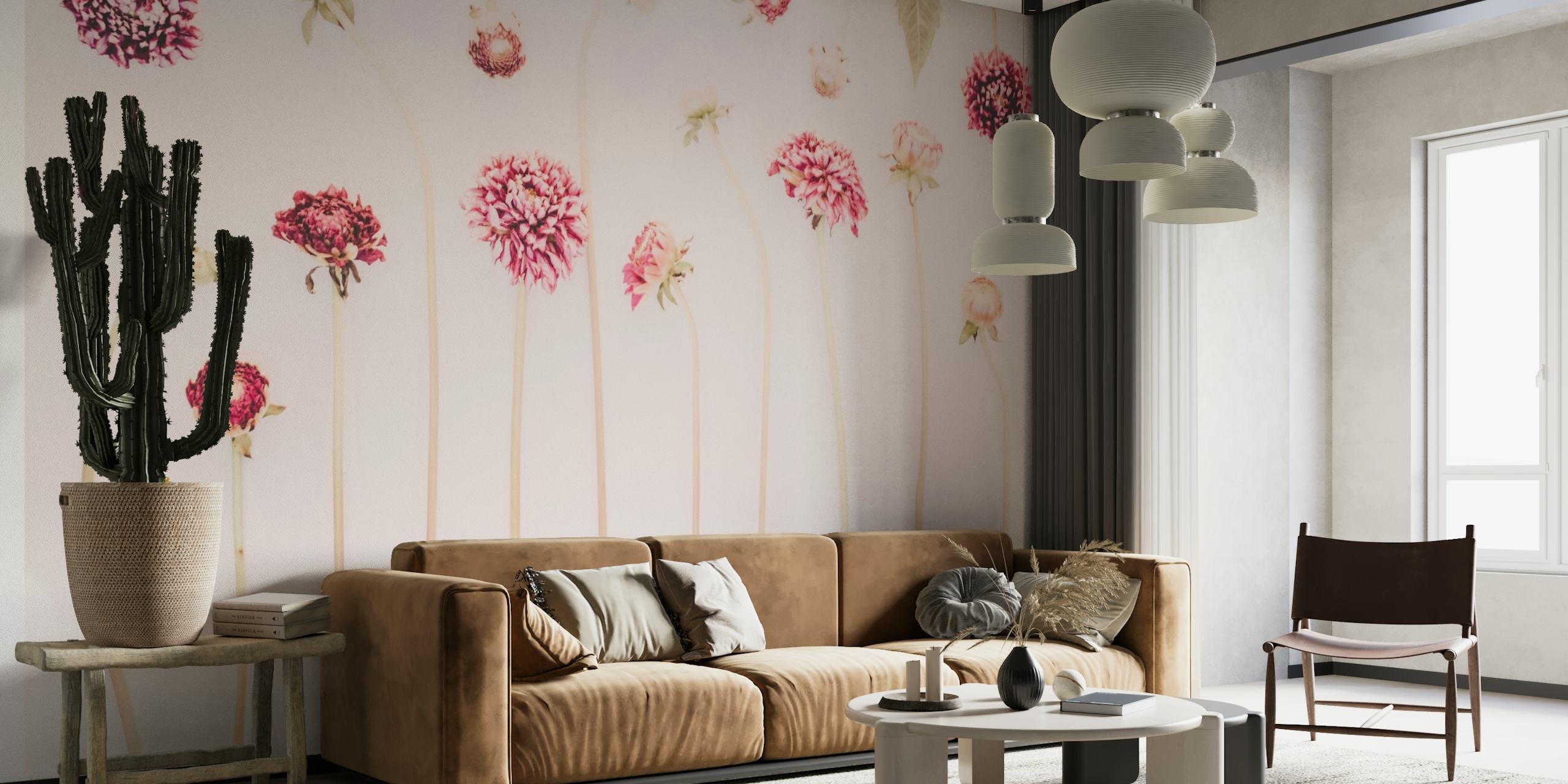 Flowers Pink Still life Florals wall mural with delicate pink blooms on a light background