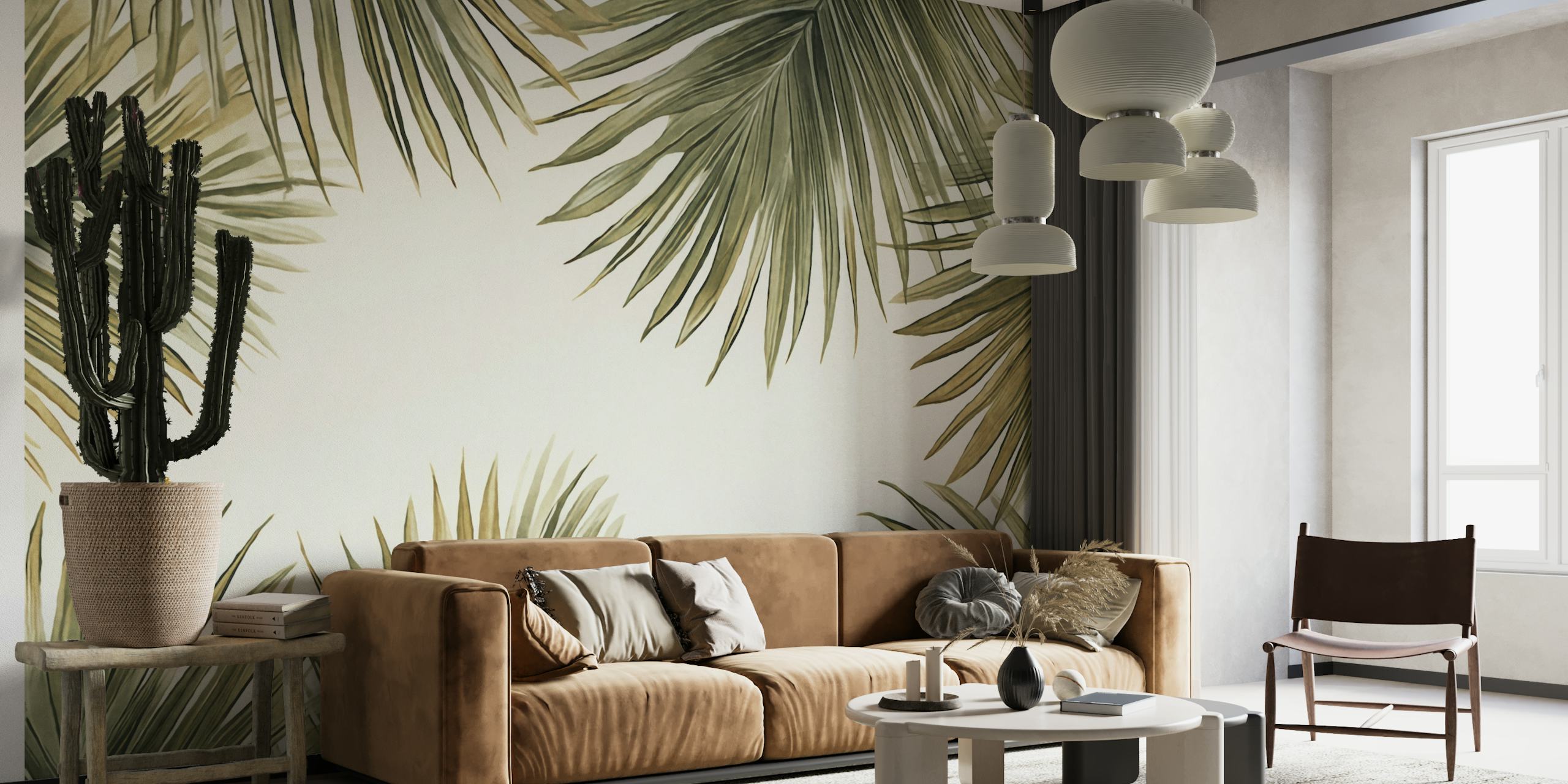Tropical Oasis Frame Brown Green wallpaper