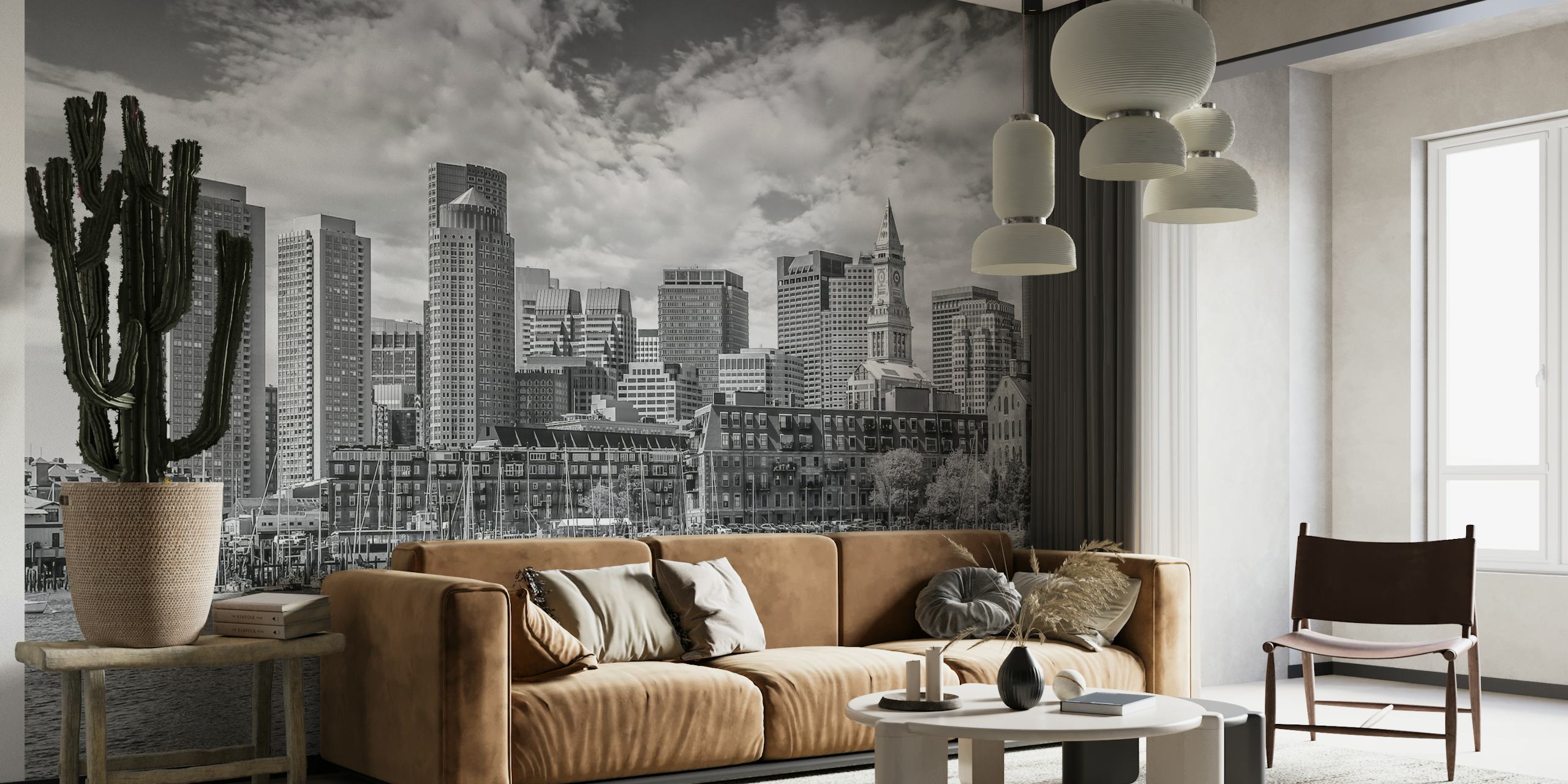 BOSTON Monochrome Skyline North End wallpaper