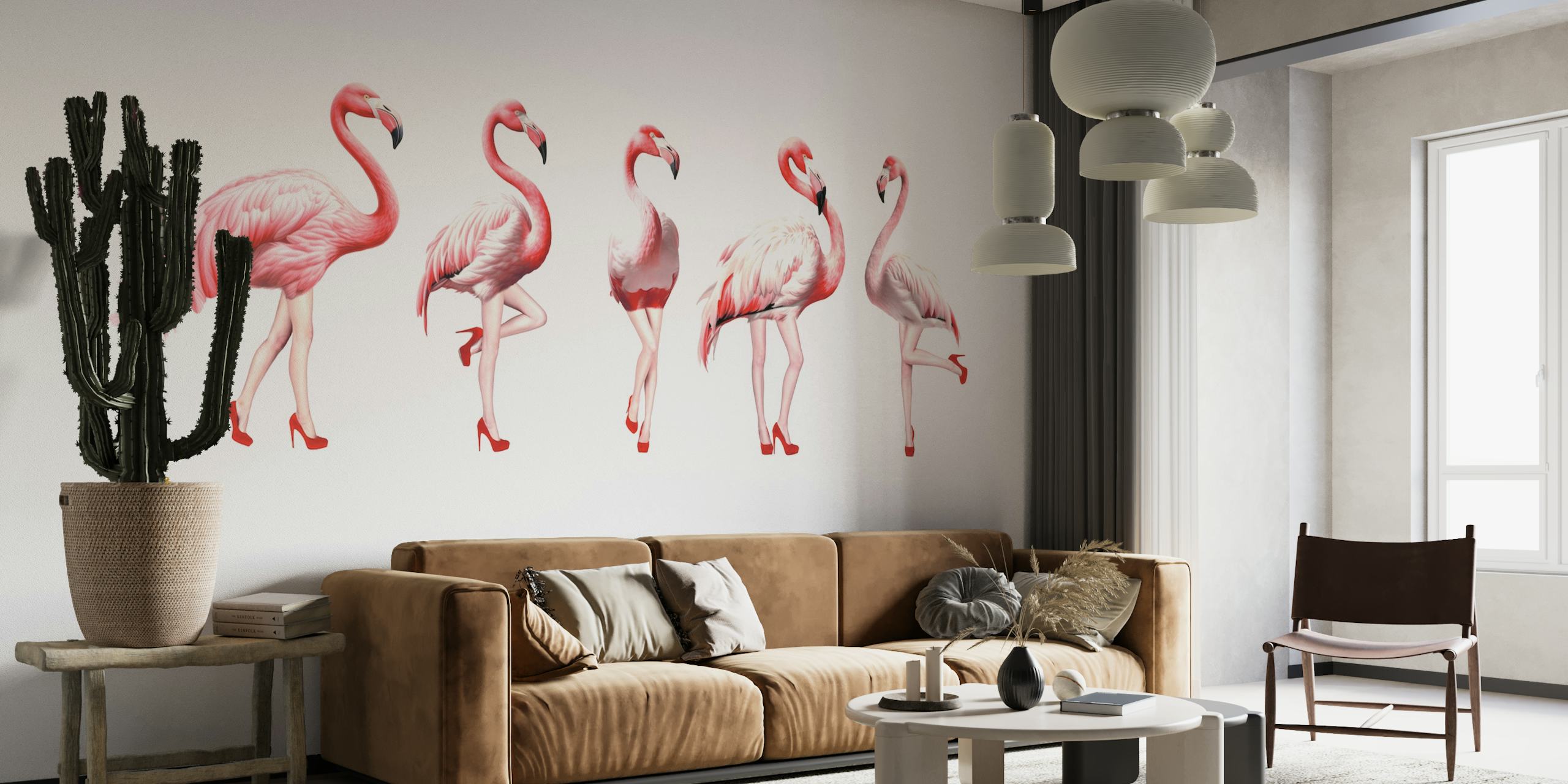 Cheeky Flamingos in pink red papel pintado