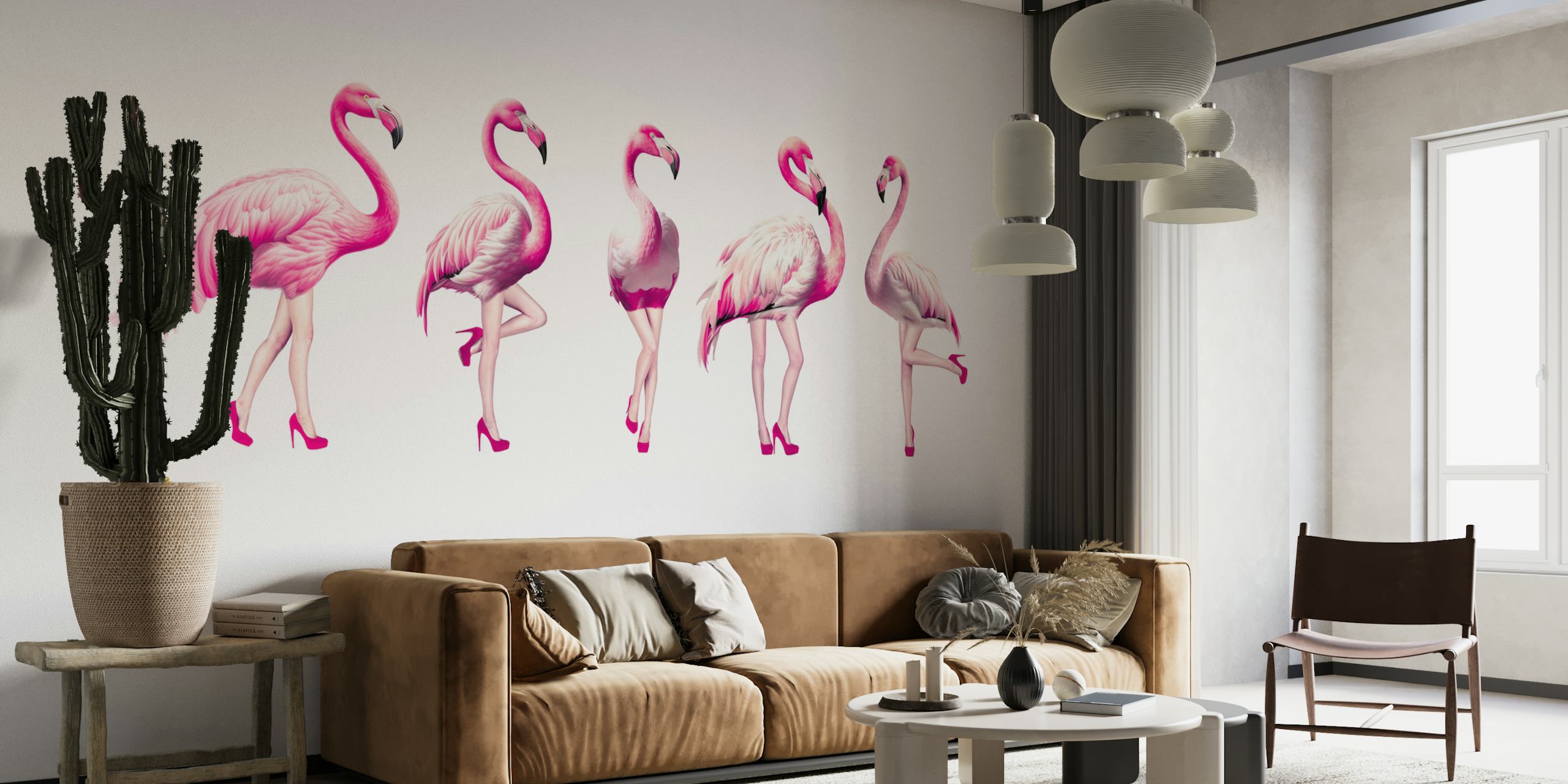 Cheeky flamingos wallpaper in a stylish room