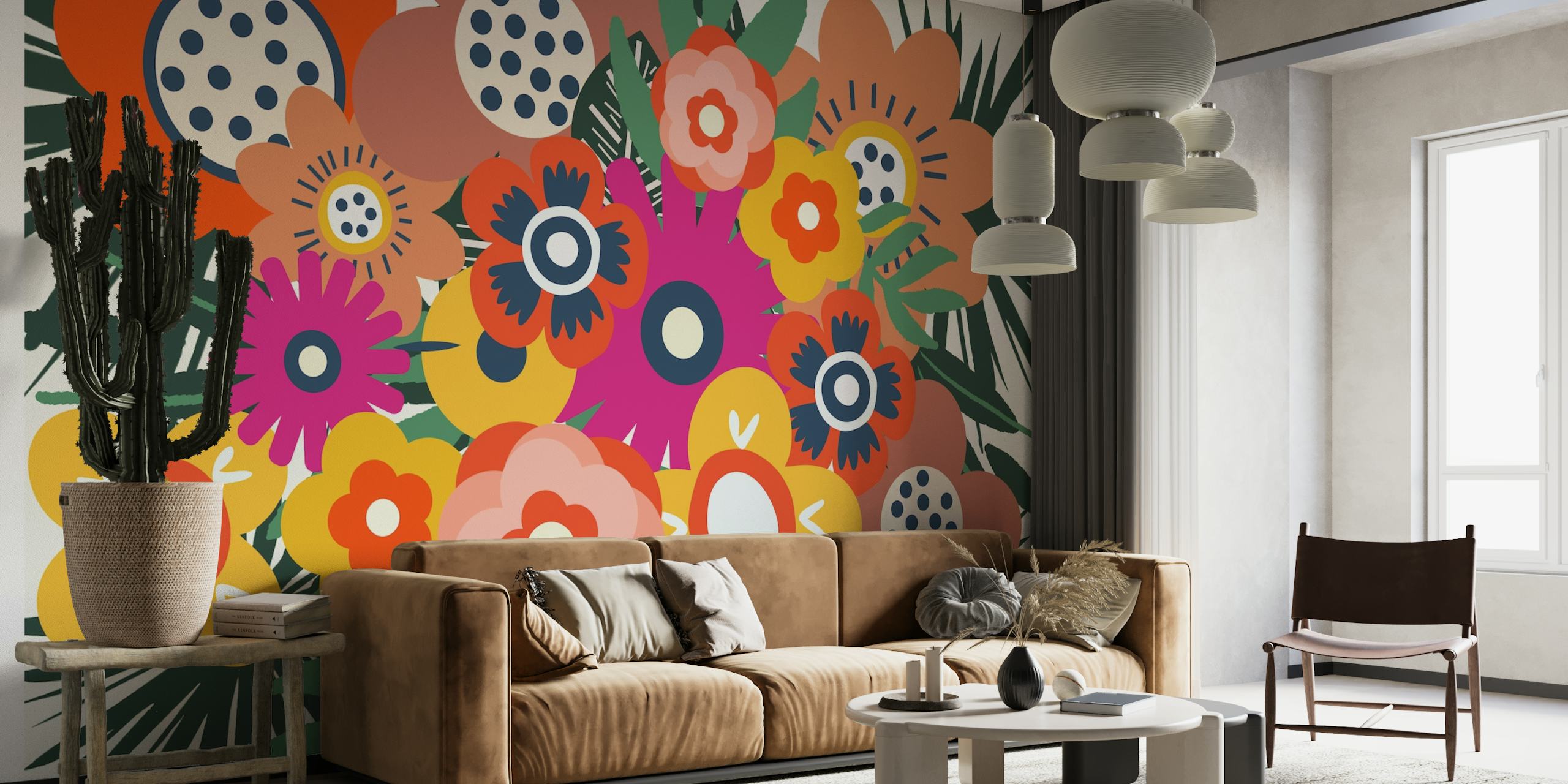Mid-Century Abstract Floral Meadow Art wallpaper