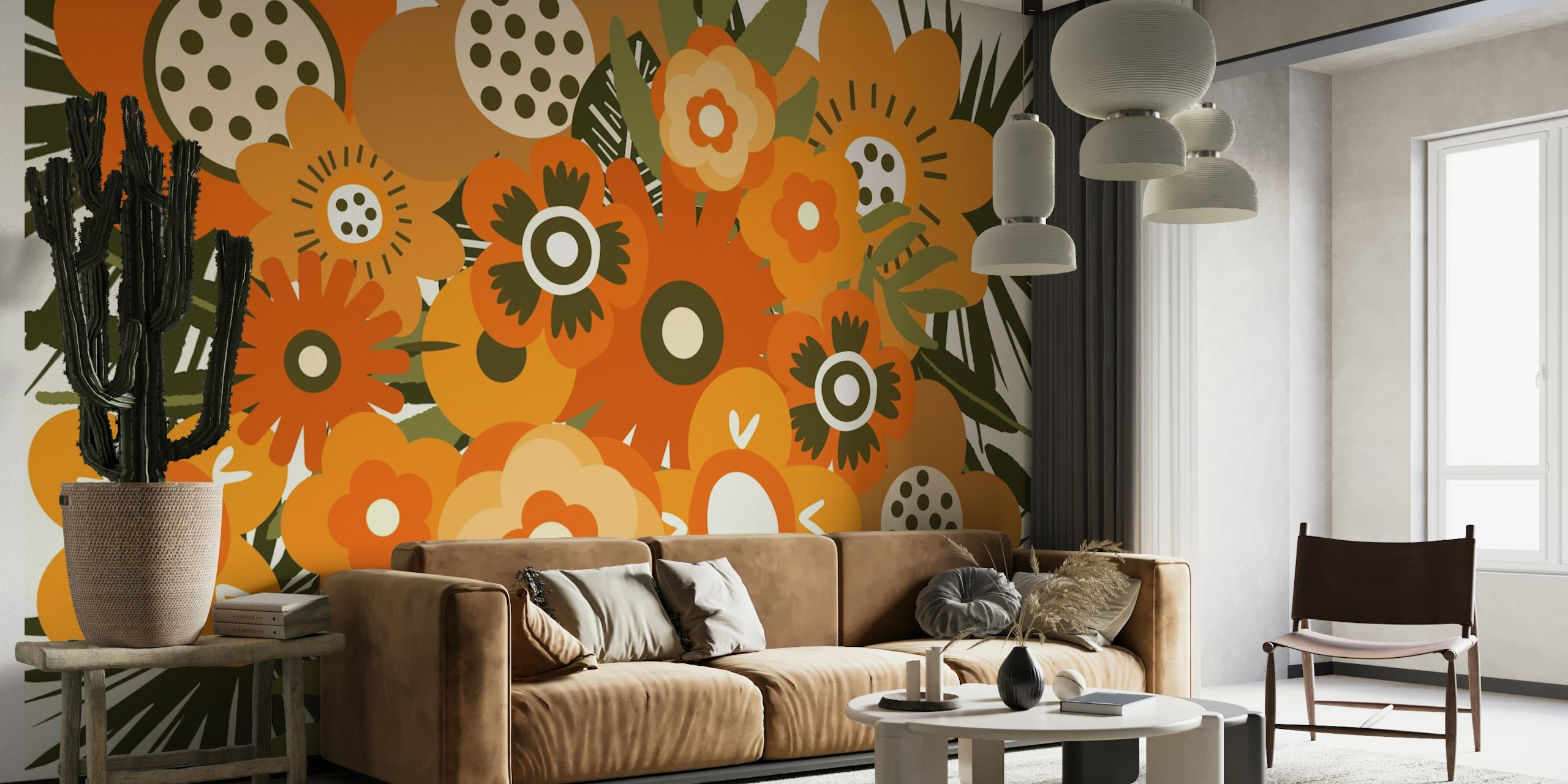 Groovy Mid-Century Abstract Floral Art wallpaper