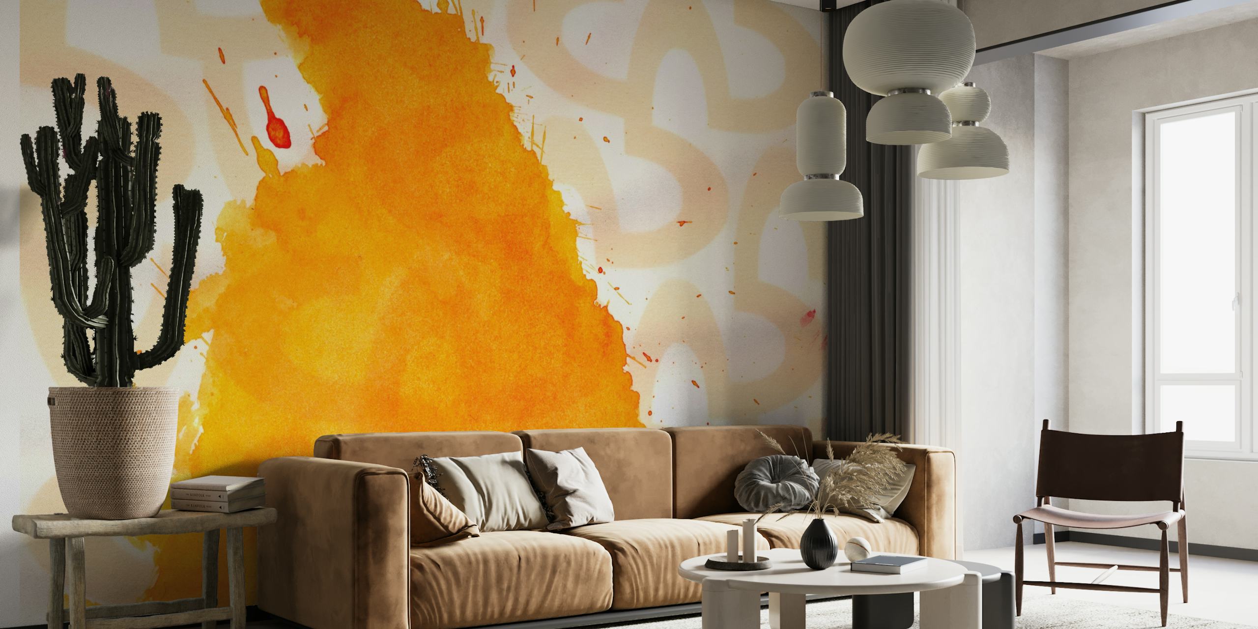 Abstract golden and pastel watercolor splash wall mural