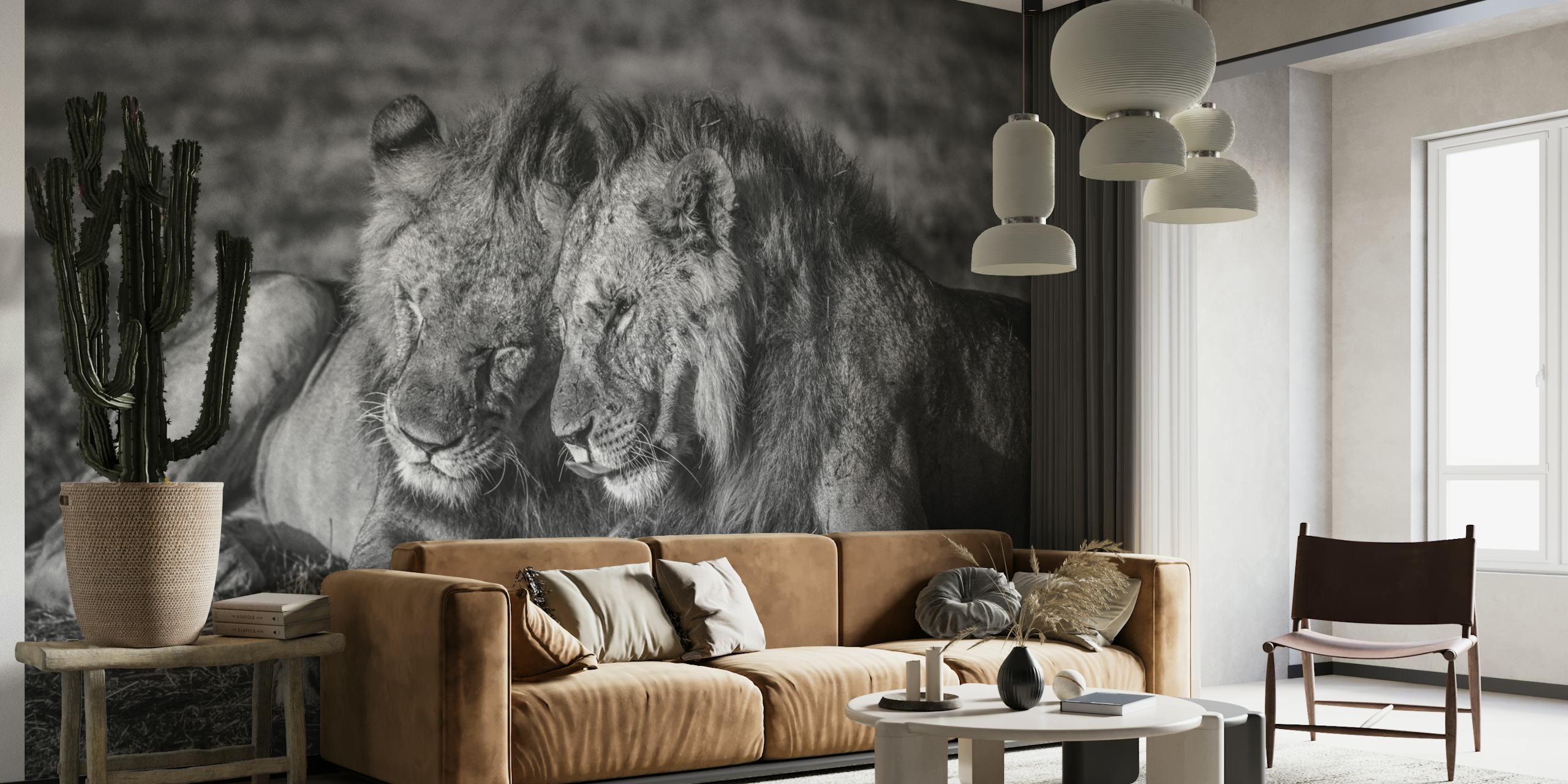 Lions resting in a tranquil setting