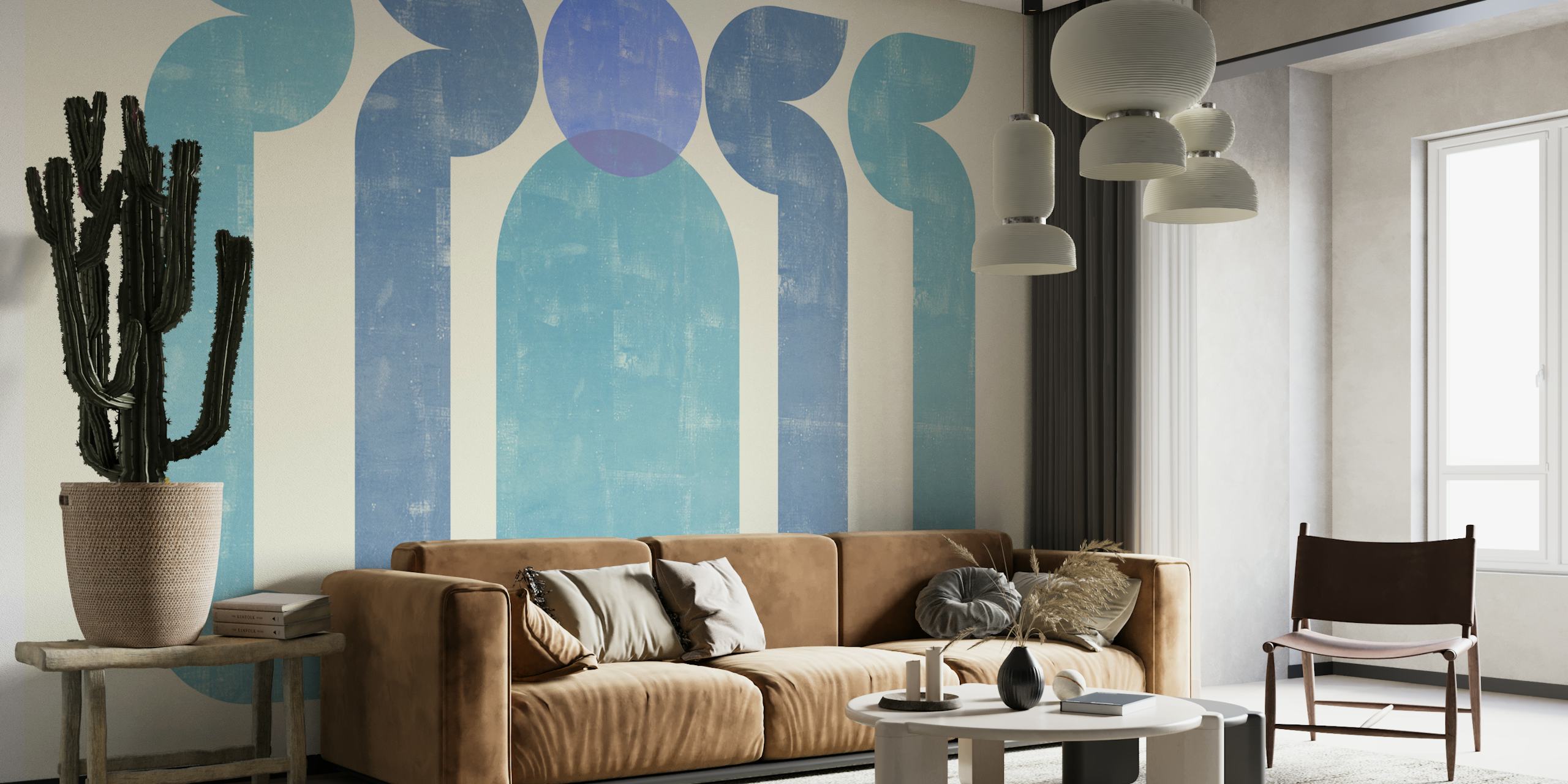 Abstract circular shapes in blue and teal wallpaper