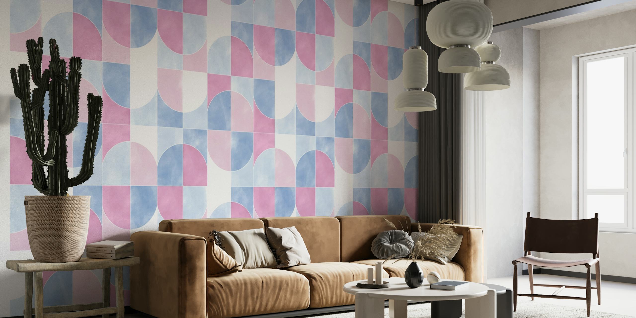 Color Washed Geo Tiles Cotton Candy behang