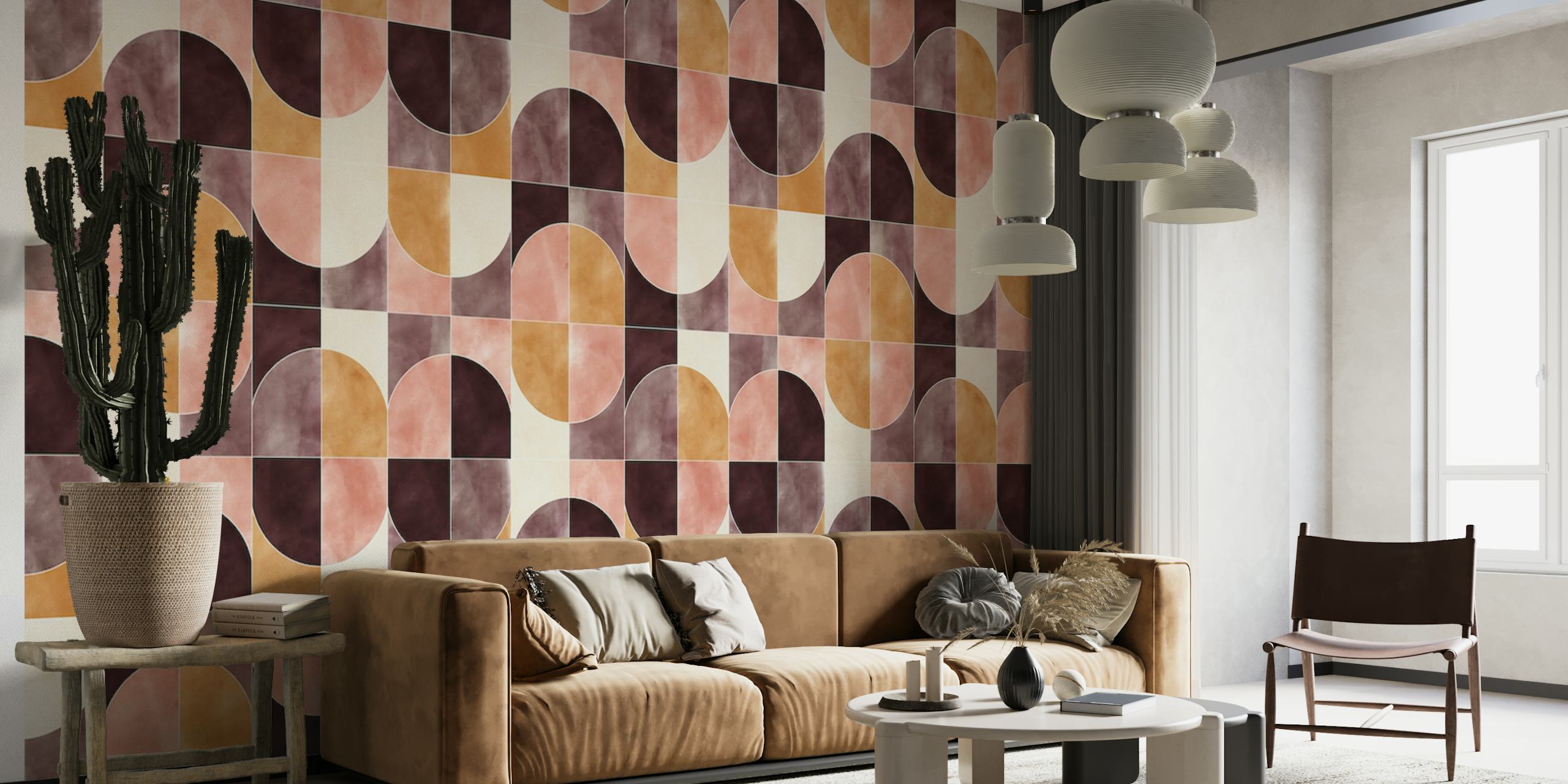 Color Washed Geo Tiles in Fall Colors wall mural