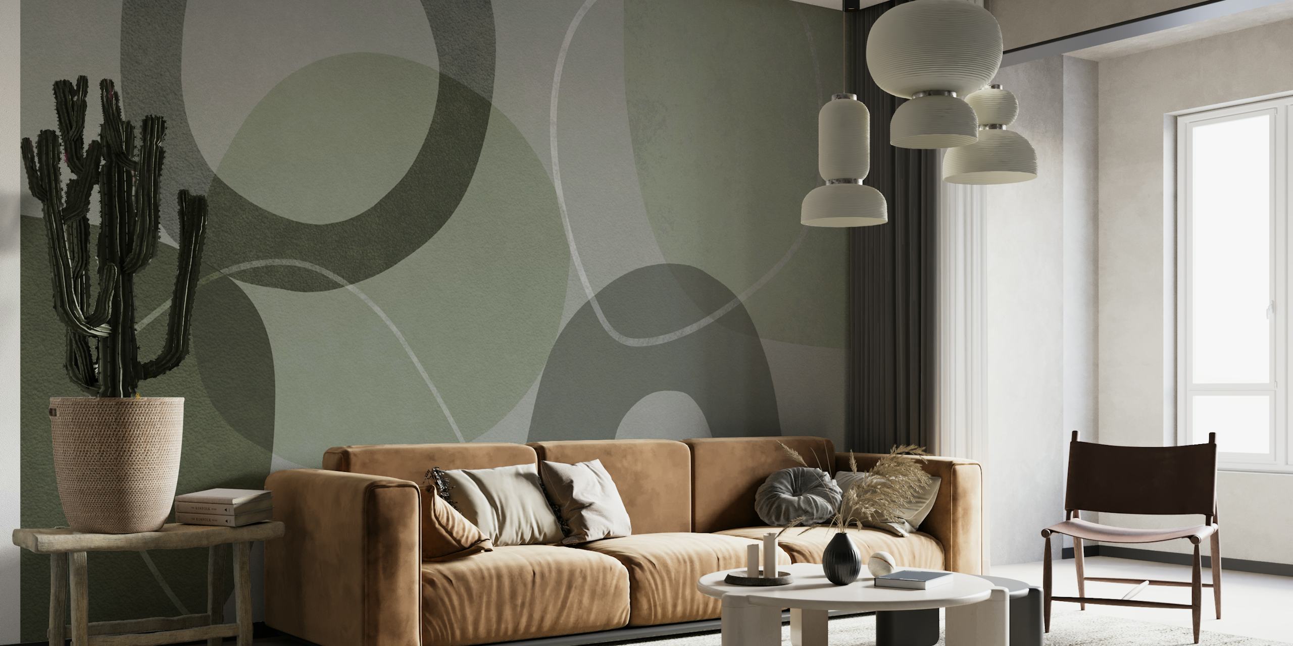 Mid Century Shapes And Outline GreenTeal wallpaper