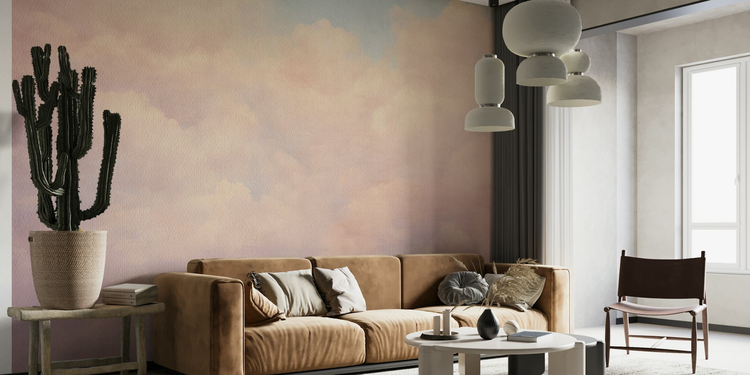Soft pastel pink and violet clouds wall mural