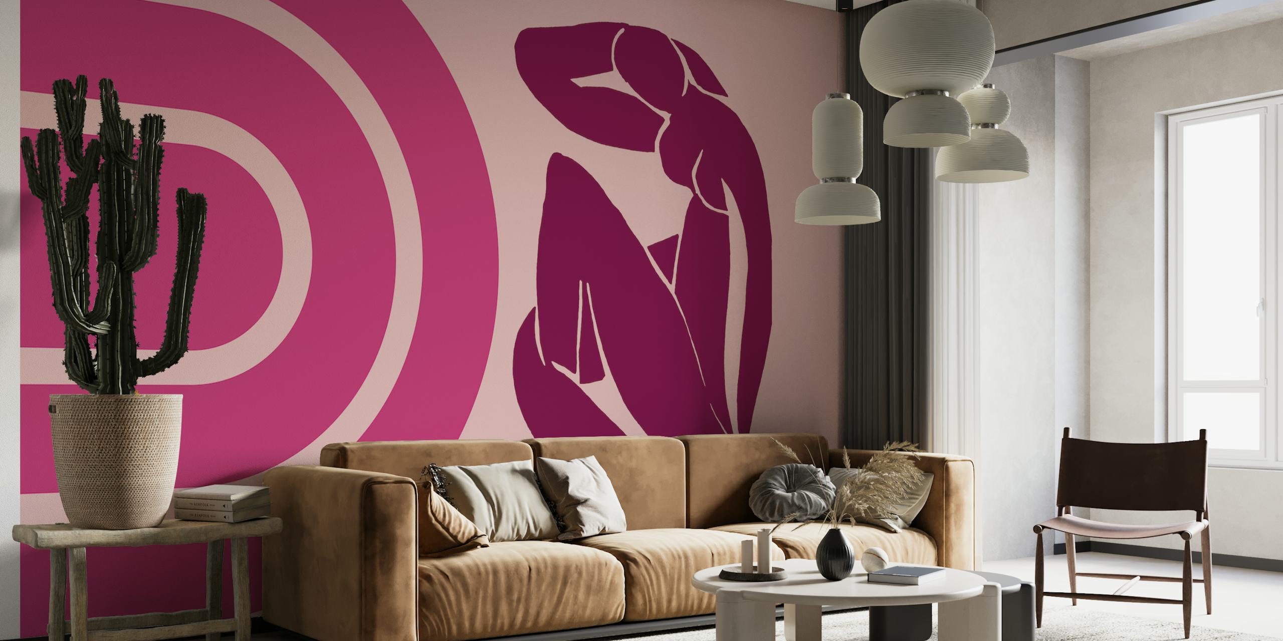 Magenta Mid-Century wallpaper design in a room