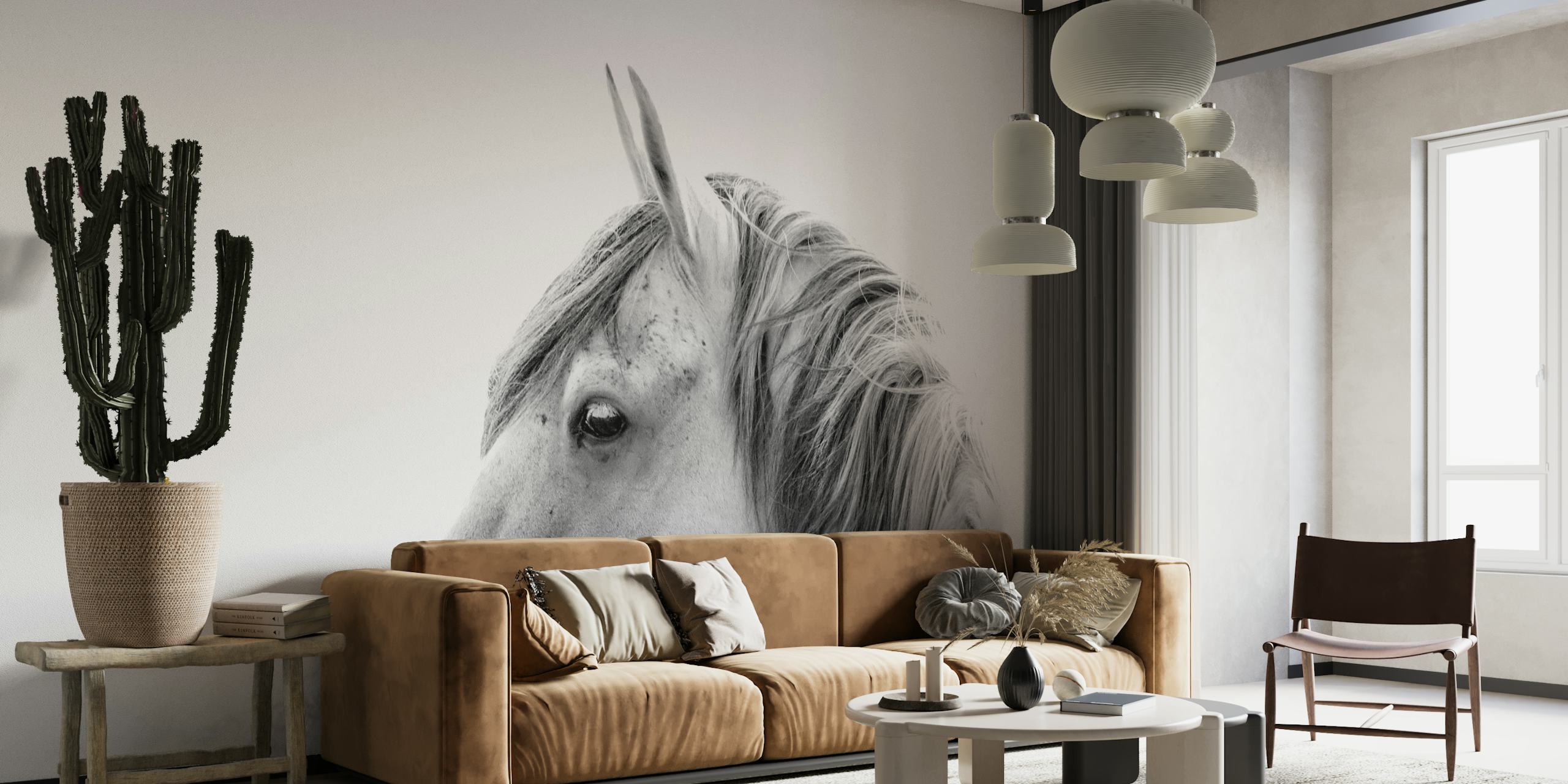 Elegante fotografia in bianco e nero di un cavallo di profilo