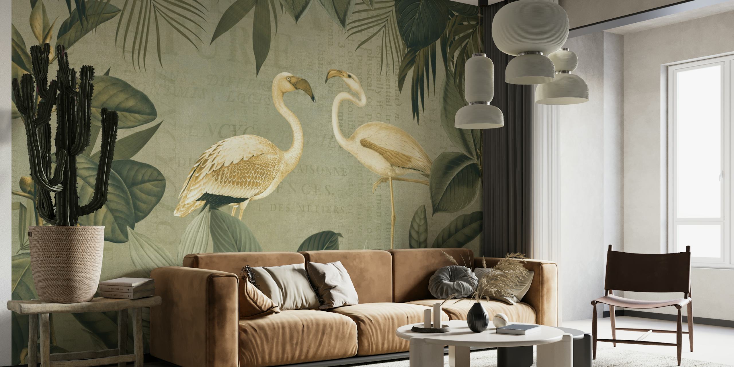 Vintage Flamingo Oasis And Old Text behang