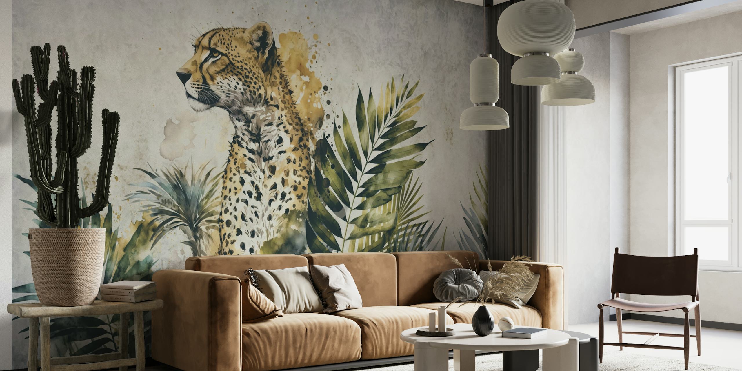 Cheetah Jungle Wildlife Painting behang