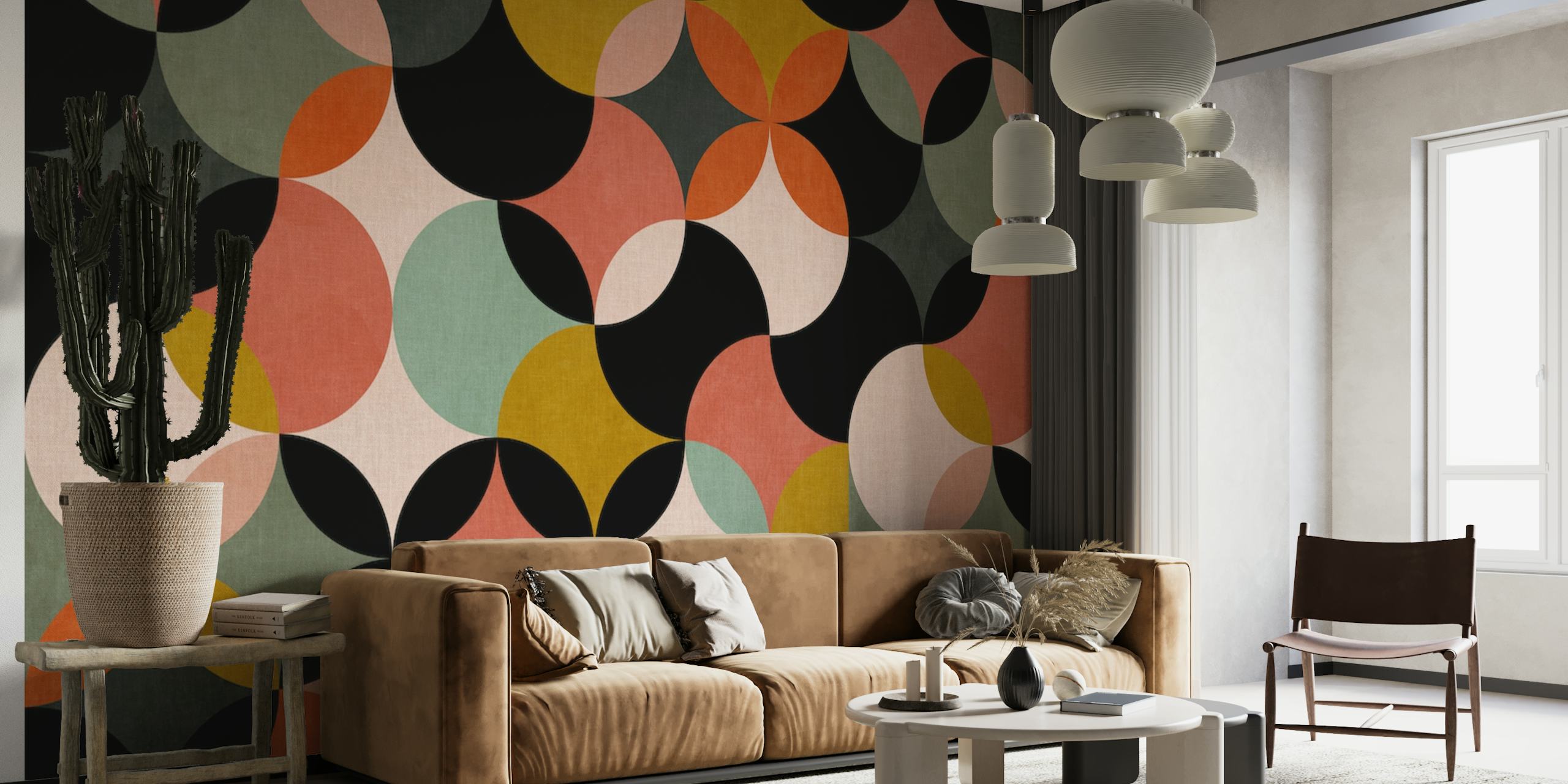 Mid century geometric circles vivid wallpaper