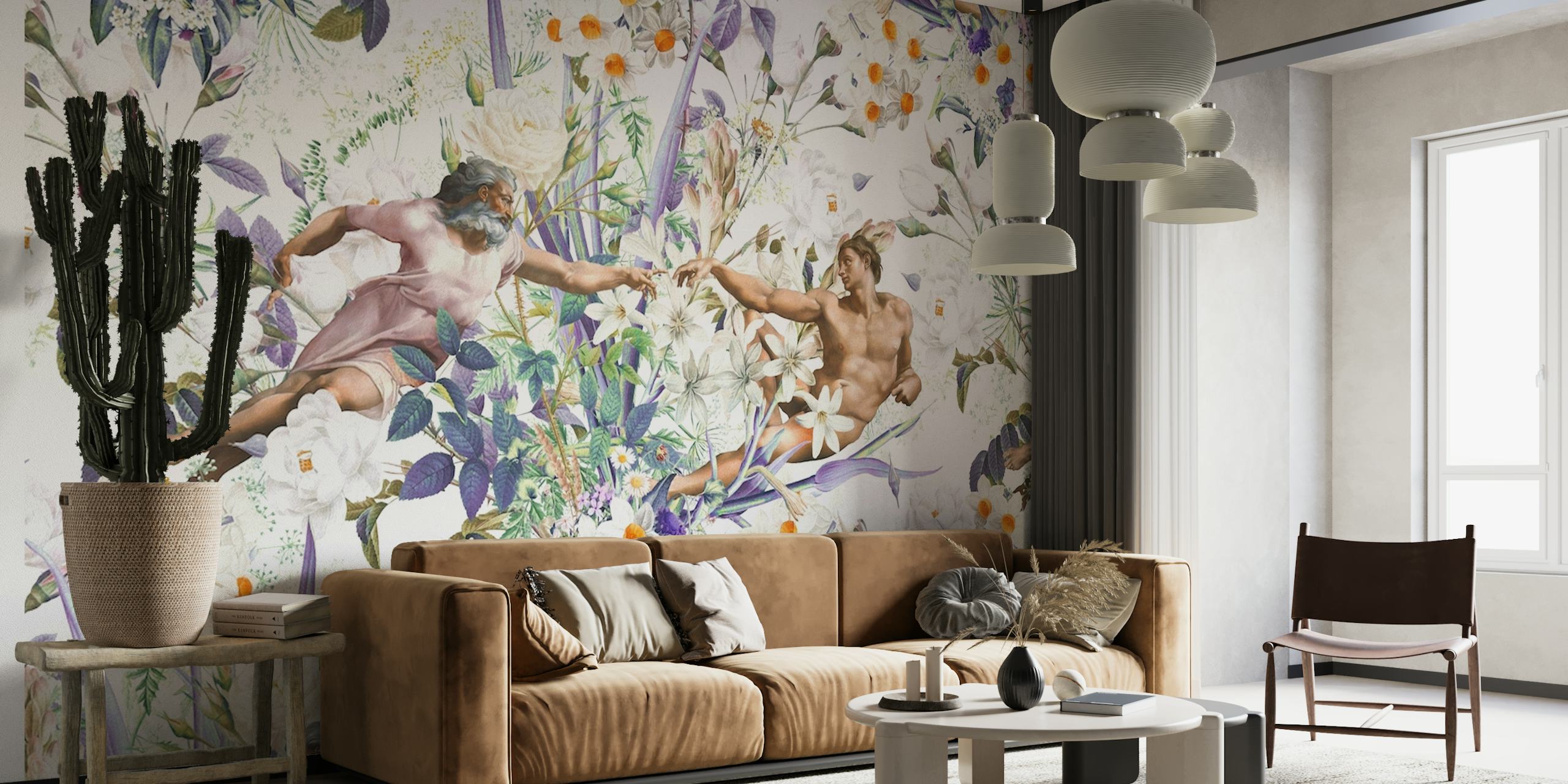 The Creation of Adam Floral wallpaper