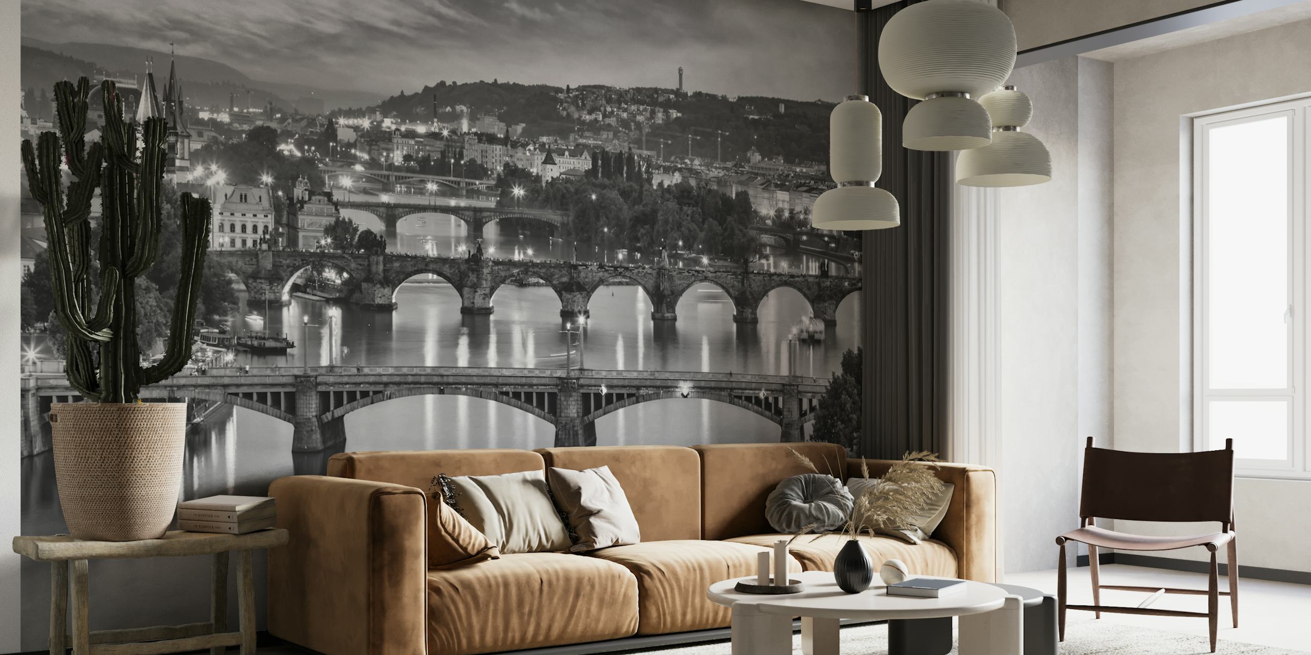Vltava bridges in Prague tapet i et stilfullt rom