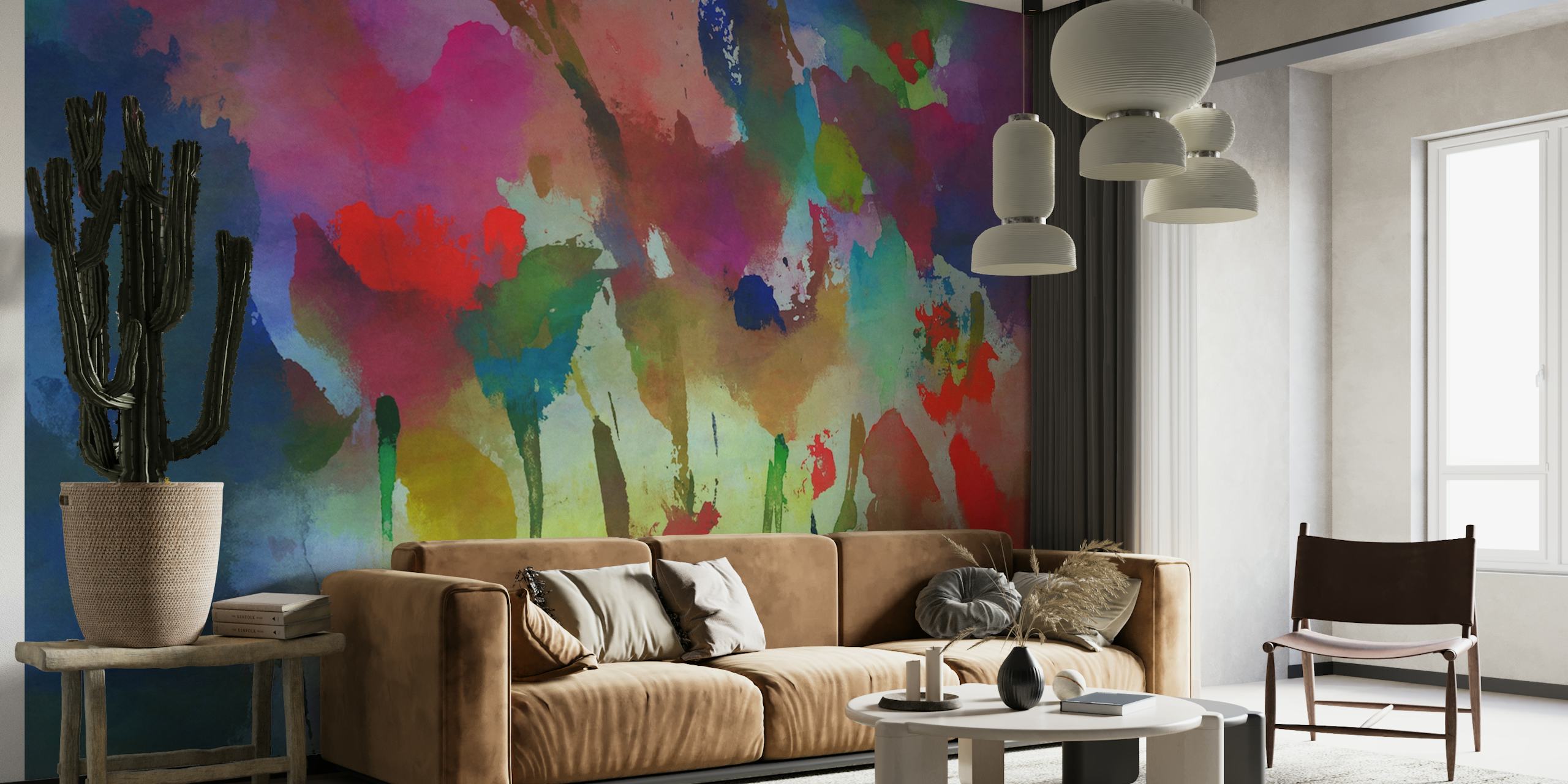 Colorful watercolor hearts in motion on a 'Dancing Hearts' wall mural