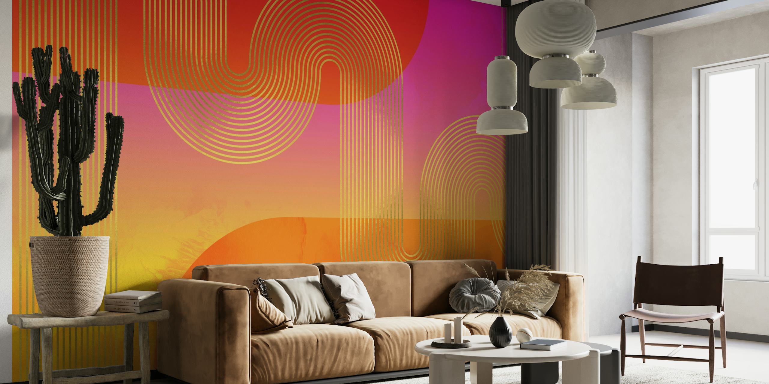 Funky Sunset Rainbow Lines wallpaper
