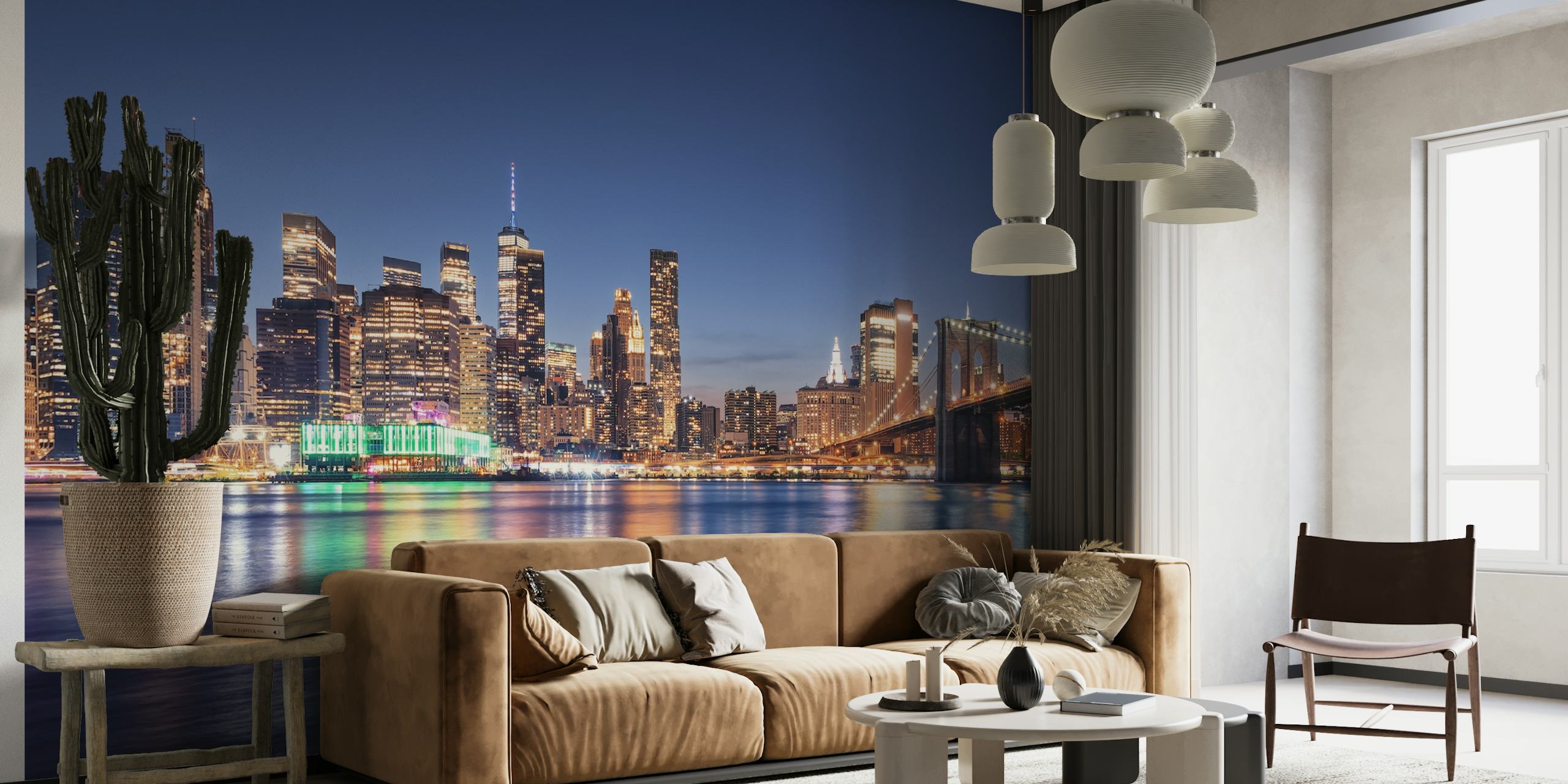 Design de papel de parede do horizonte de Manhattan à noite