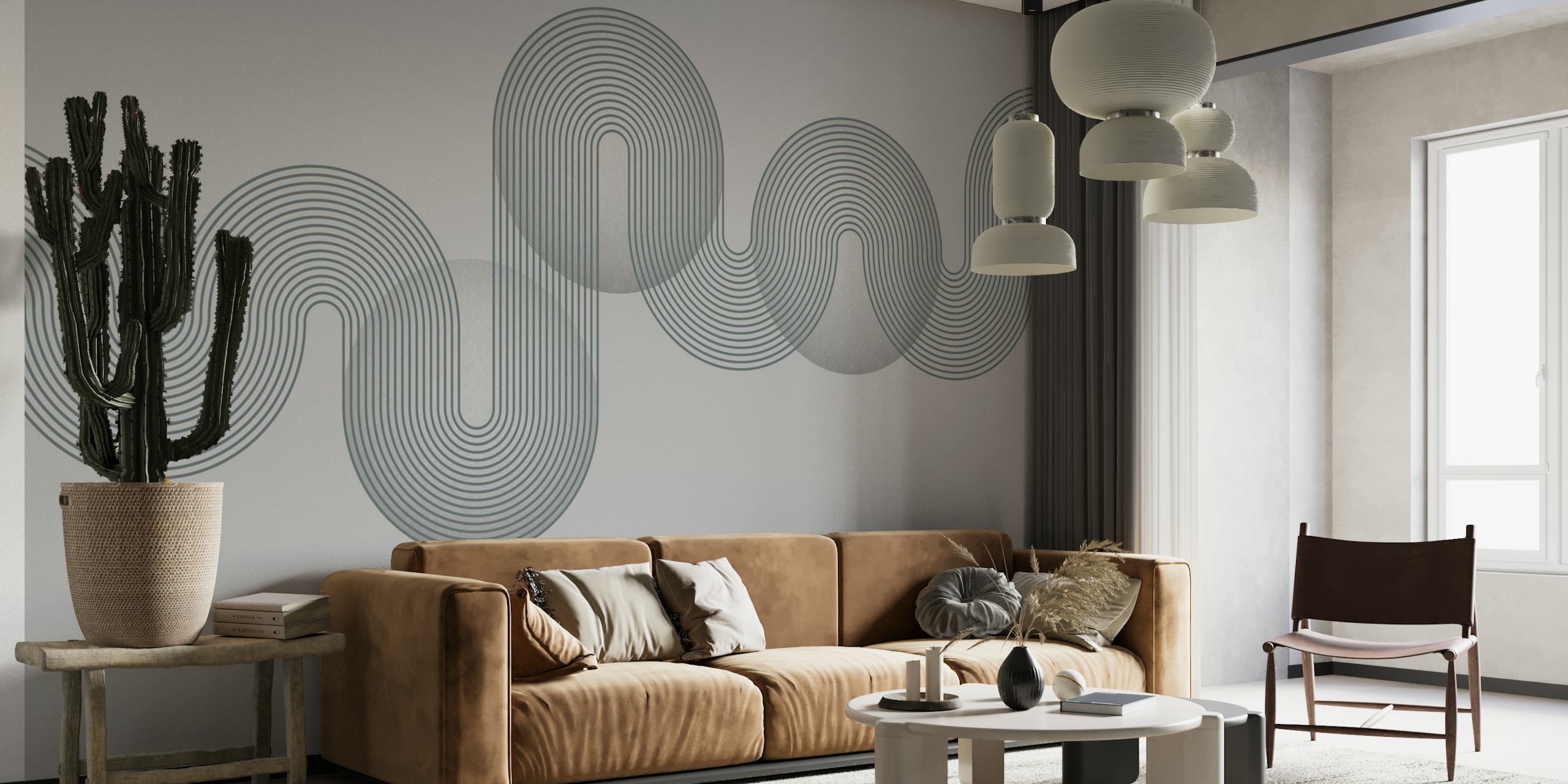 Grey Bauhaus Minimalist wall mural with abstract geometric shapes
