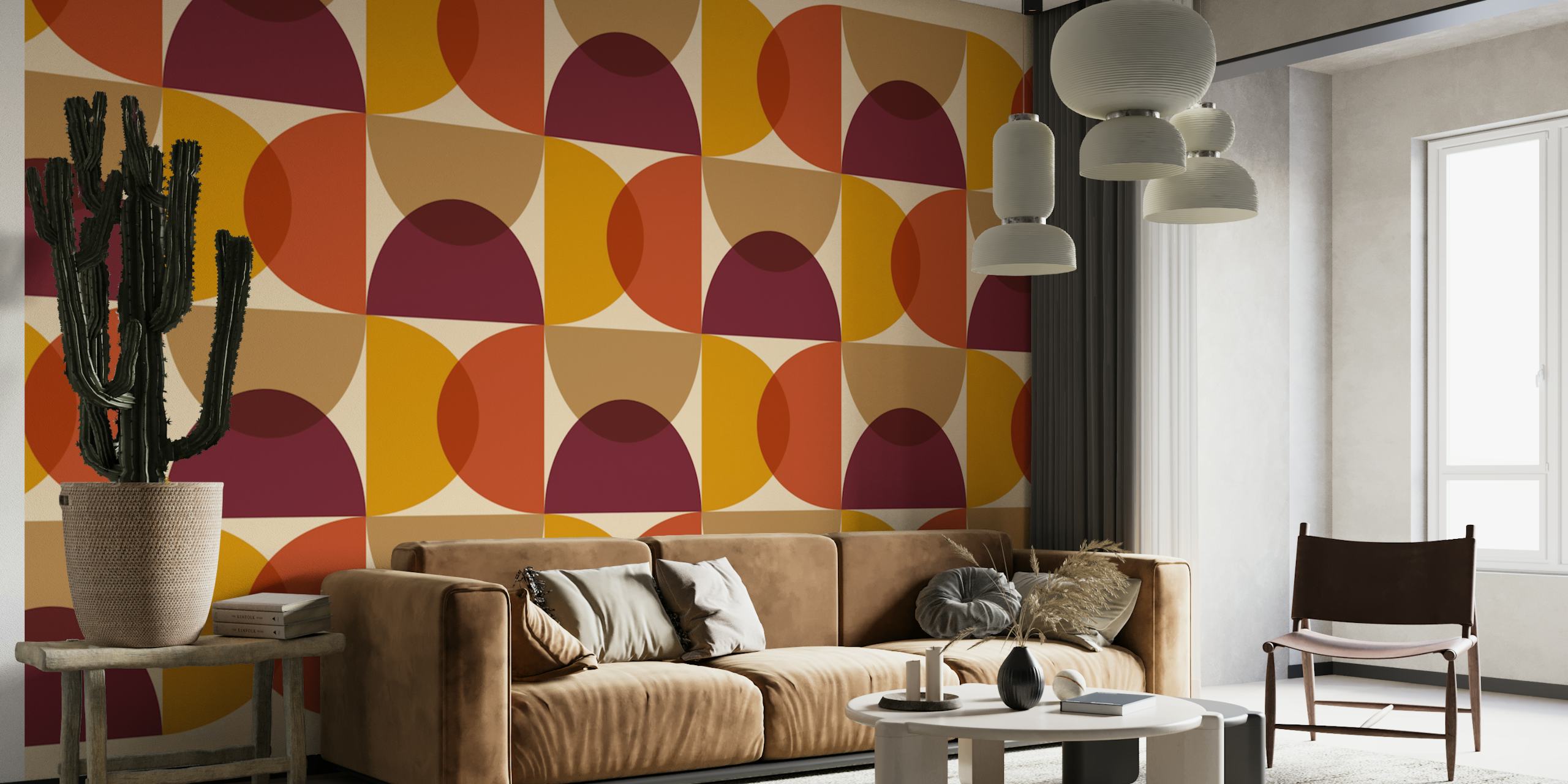 Geometric pattern in warm autumn colors including red, orange, and yellow wallpaper