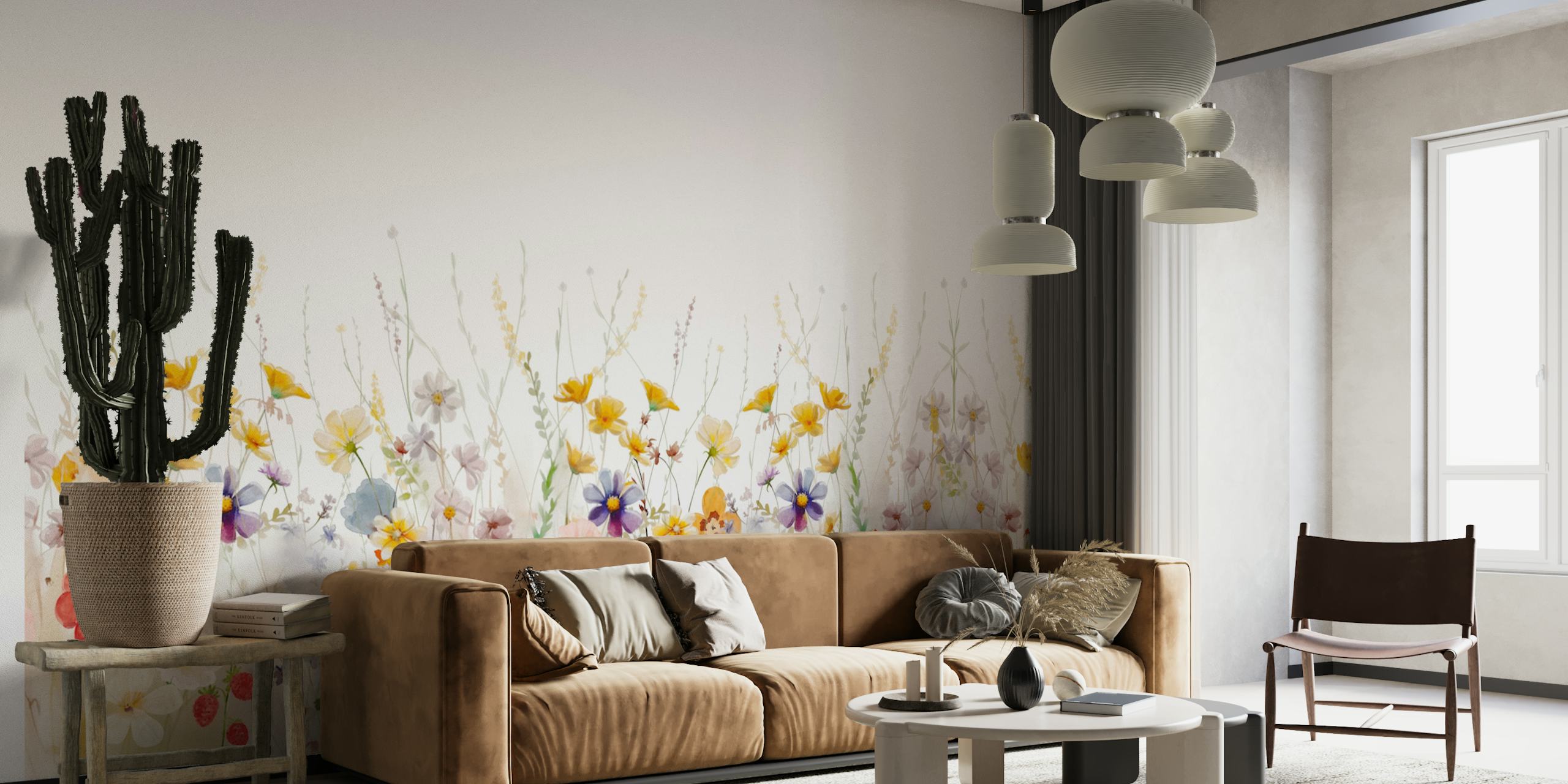 Colorful wildflowers in a gentle meadow style wallpaper