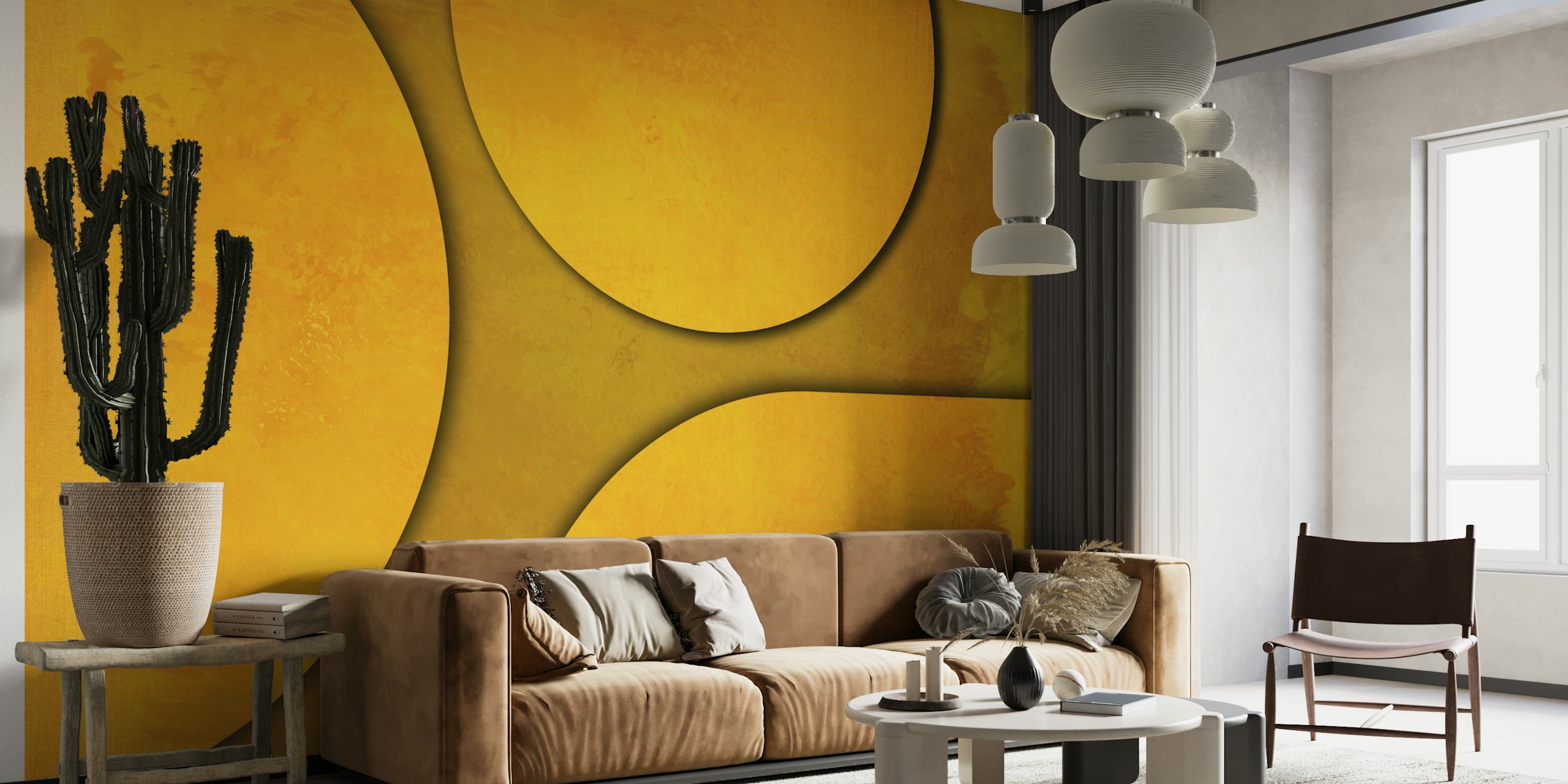 Yellow Mid Century Geometry wallpaper in a room