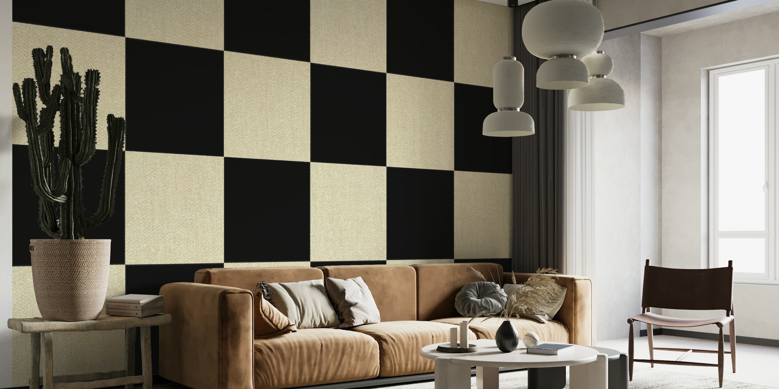 Checkerboard Bauhaus wall mural in black and white