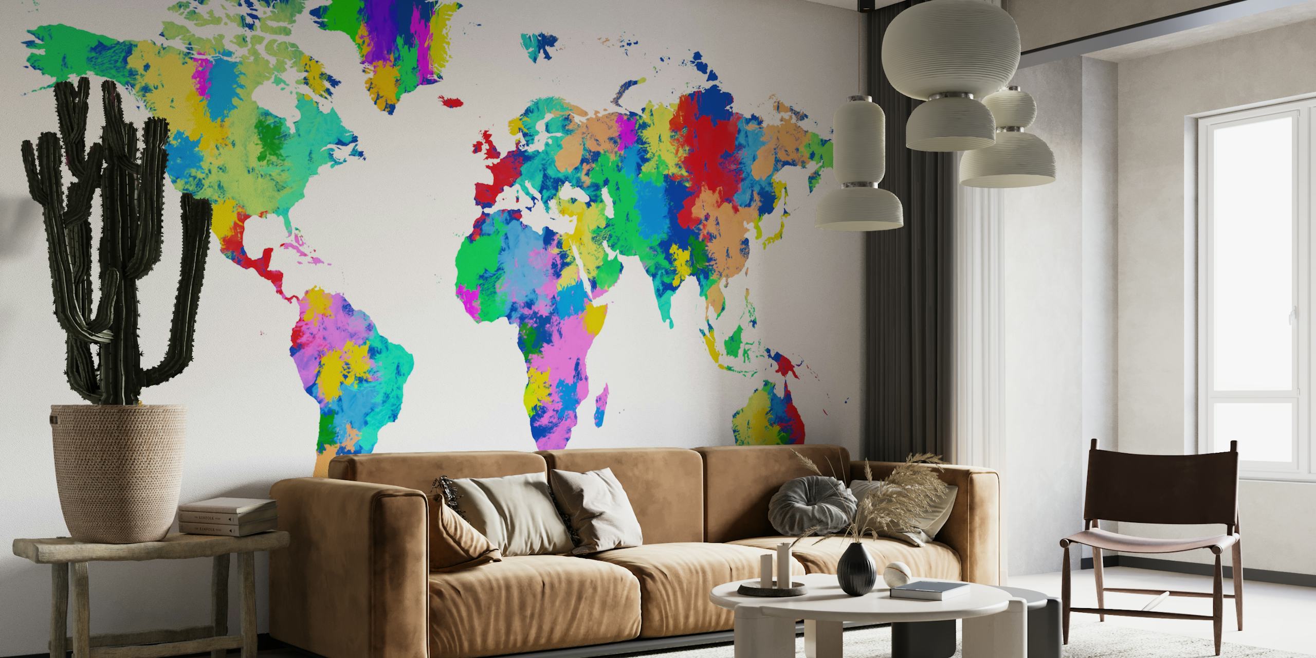 World Map Watercolor tapet i et rom