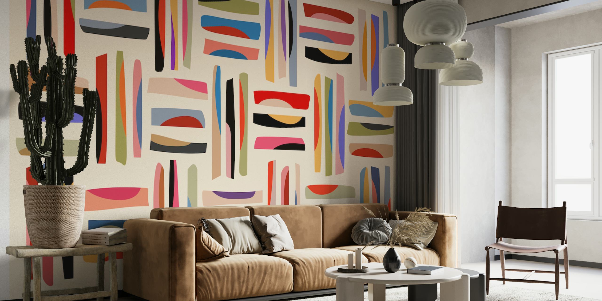 Papel tapiz colorido en una habitación con Crayons